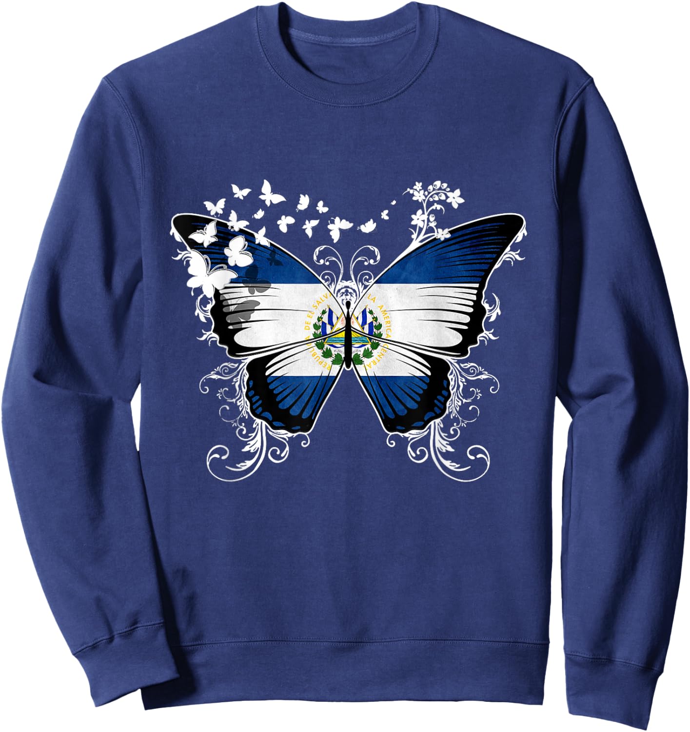 El Salvador Flag Shirt Butterfly Graphic T Shirt Sweatshirt - Sweatshirt | Navy