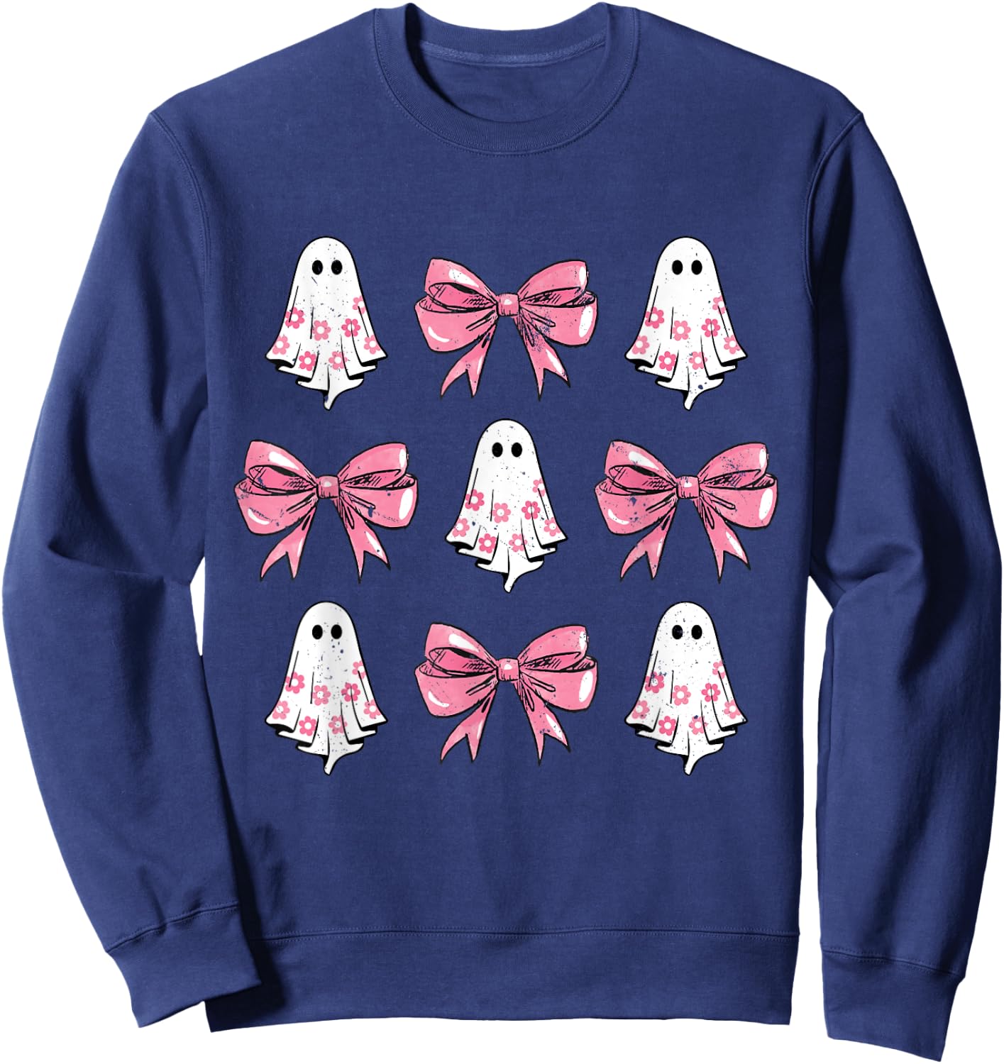 Cute Coquette Bow Halloween Costume Floral Ghost Boo Sweatshirt - Sweatshirt | Navy
