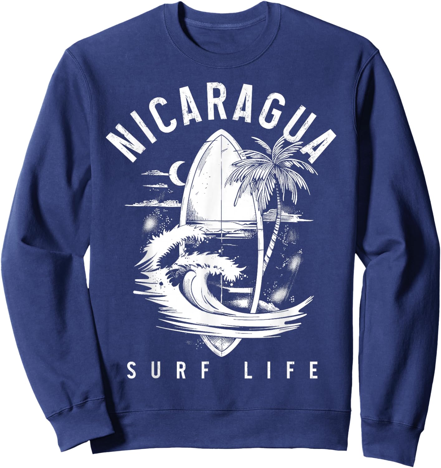 Nicaragua Nica Surf Vintage Surfing Surfer Sweatshirt - Sweatshirt | Navy