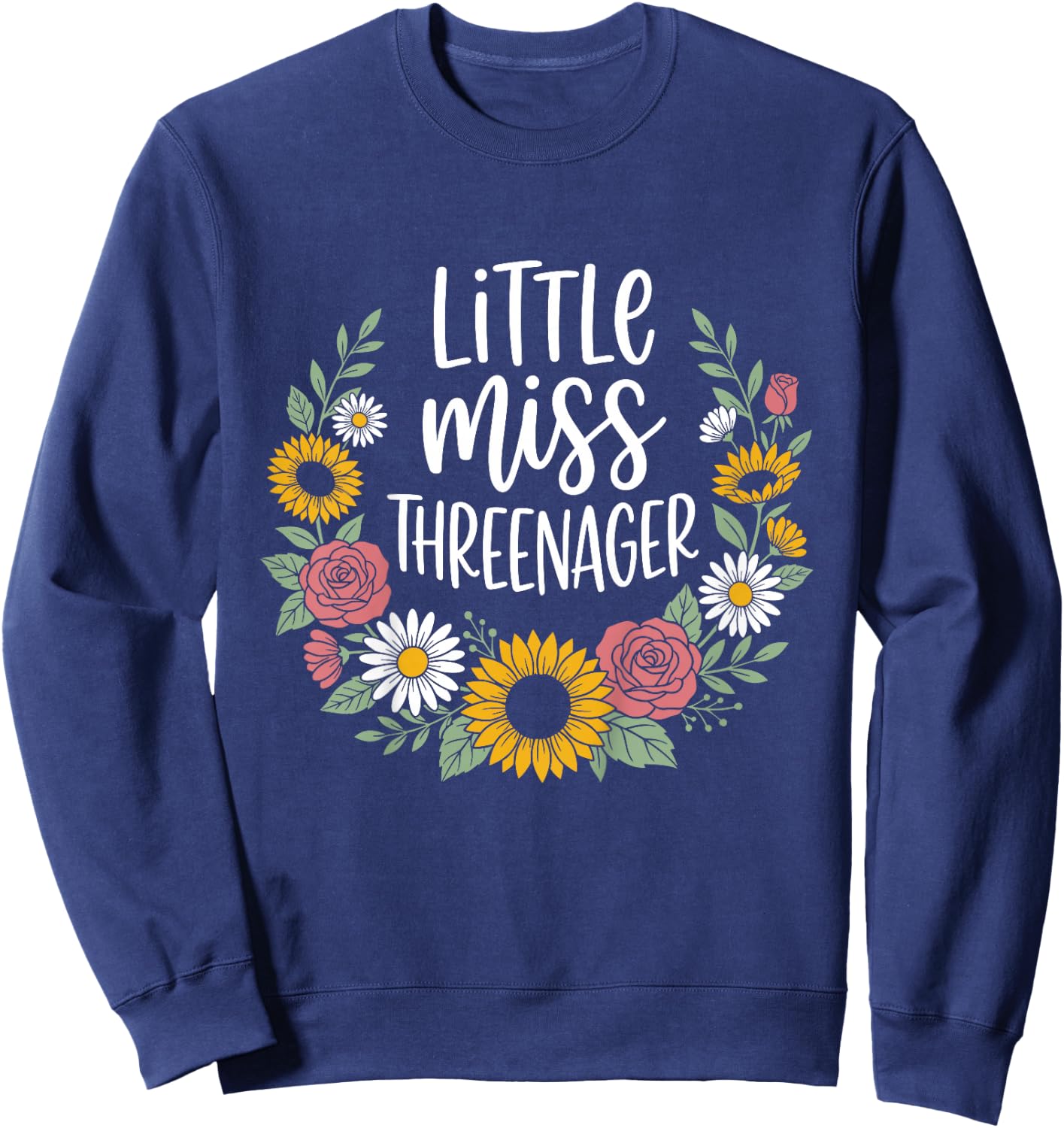 Floral Miss Threenager 3rd Birthday 3 Years Girls Kids Sweatshirt - Sweatshirt | Navy