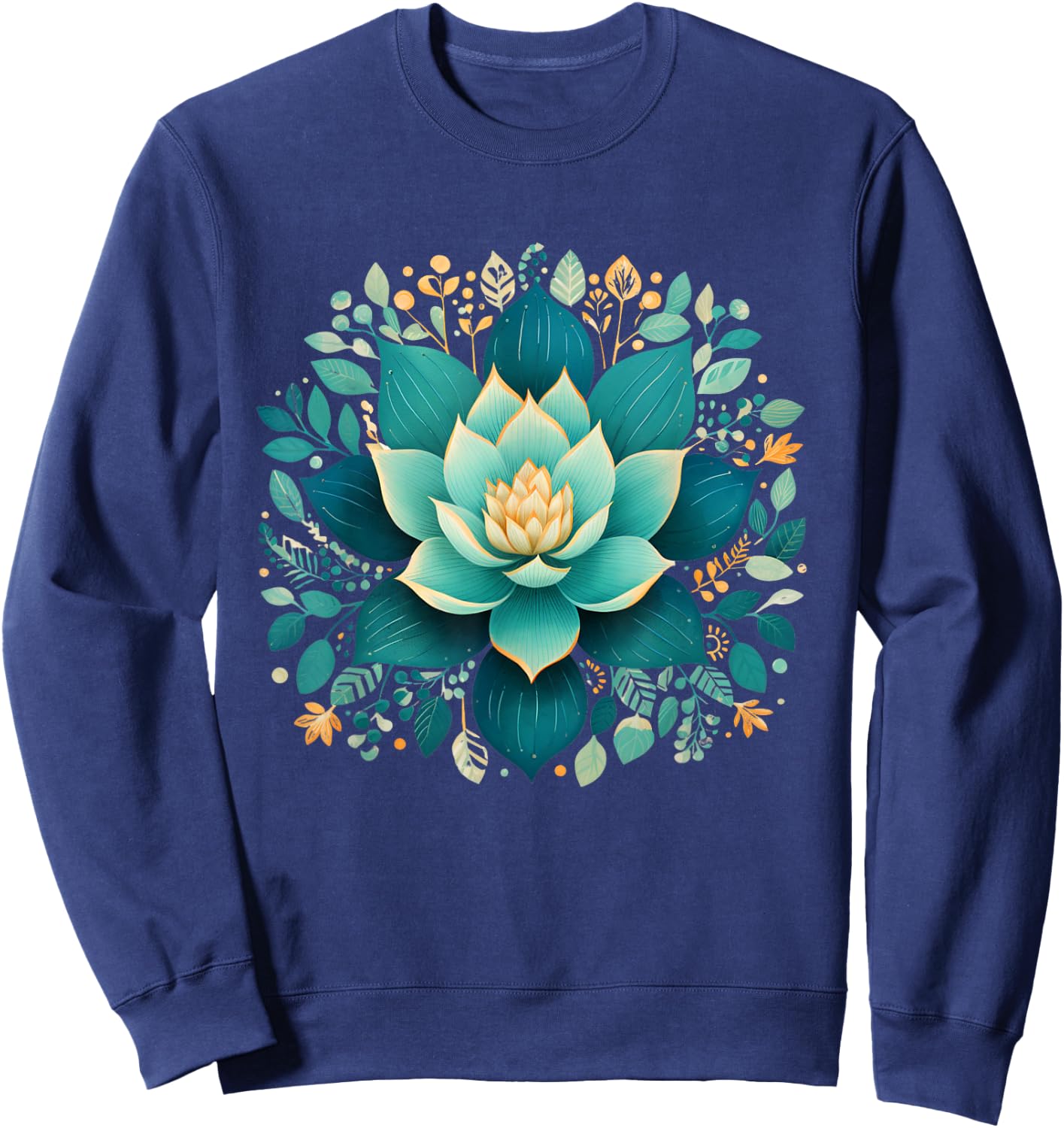 Elegant Lotus Flower for Yoga Fans Floral Aesthetic Design Sweatshirt - Sweatshirt | Navy