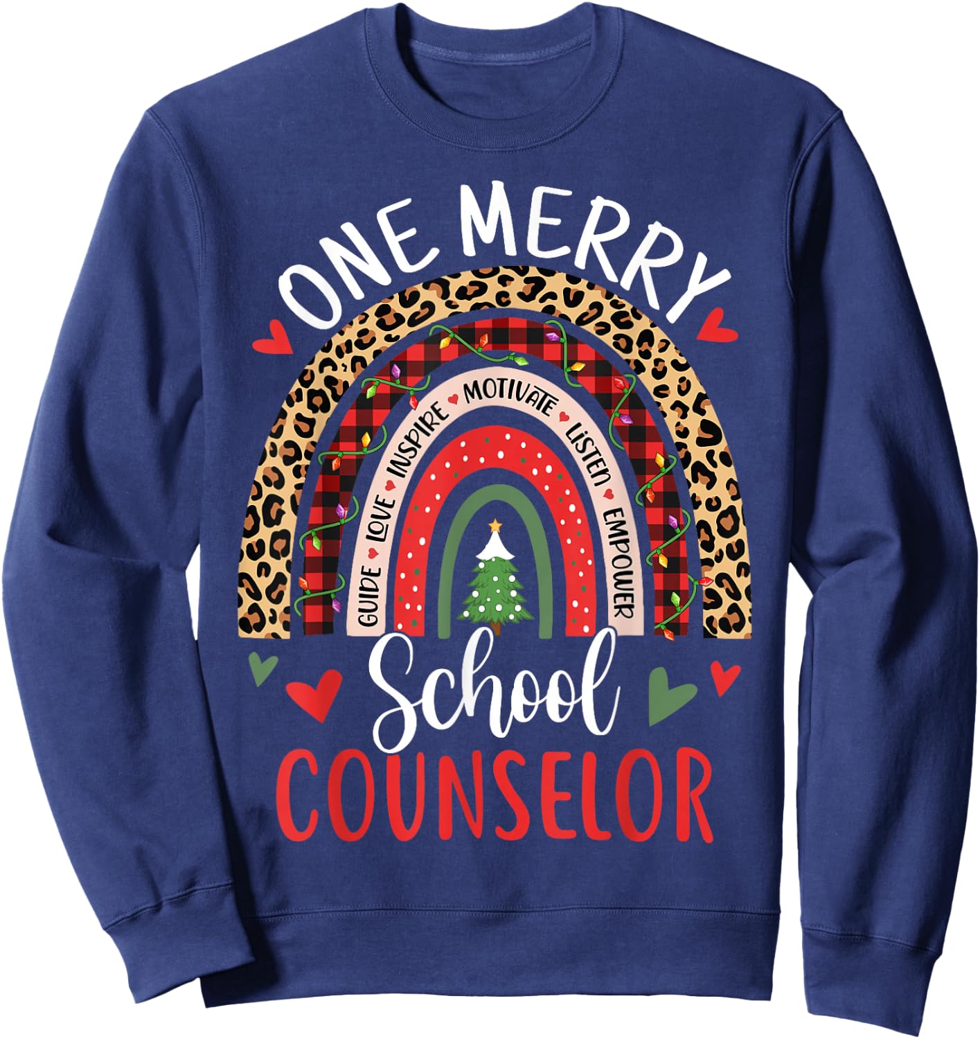 School Counselor Funny Rainbow Christmas Counselor Sweatshirt - Sweatshirt | Navy