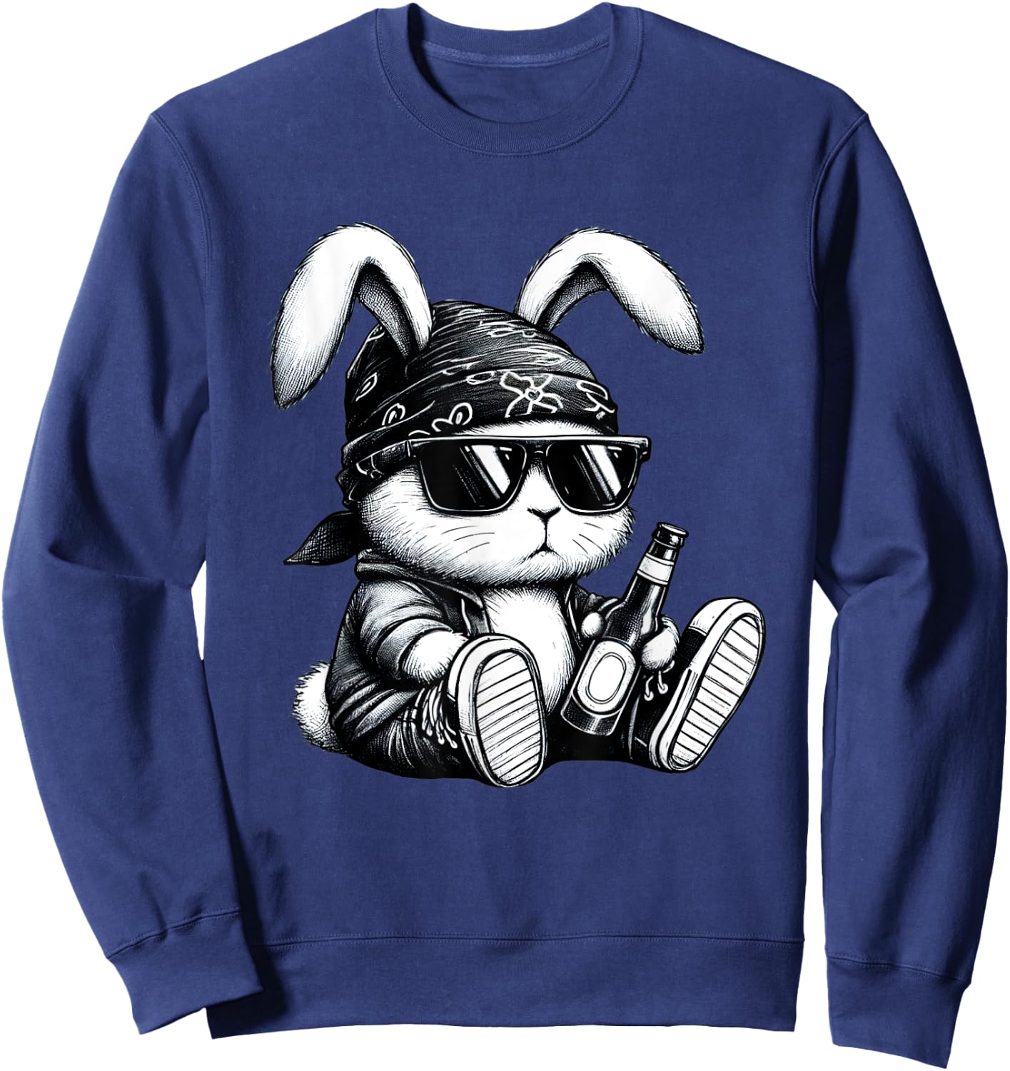 Thug Bunny With Beer Bunny Rabbit Gangster Rabbit Funny Sweatshirt - Sweatshirt | Navy