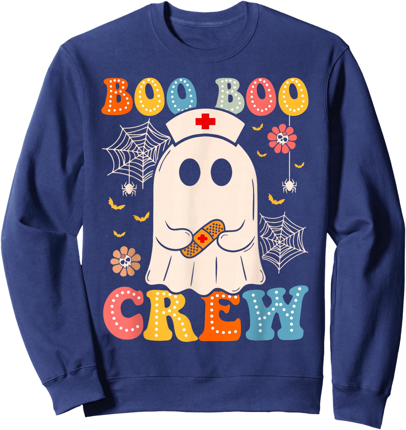 Groovy Retro Boo Boo Crew Nurse Funny Ghost Halloween Nurse Sweatshirt - Sweatshirt | Navy