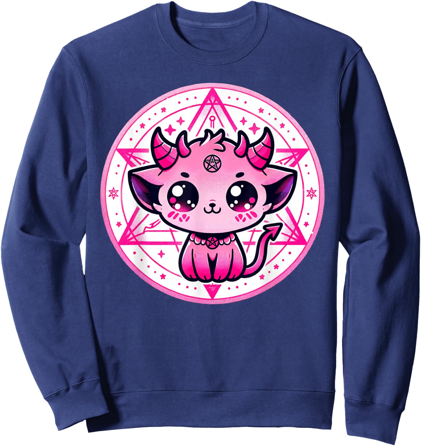 Cute Baphomet Satanic Cat and Artistic Gothic Kawaii Demon Sweatshirt - Sweatshirt | Navy