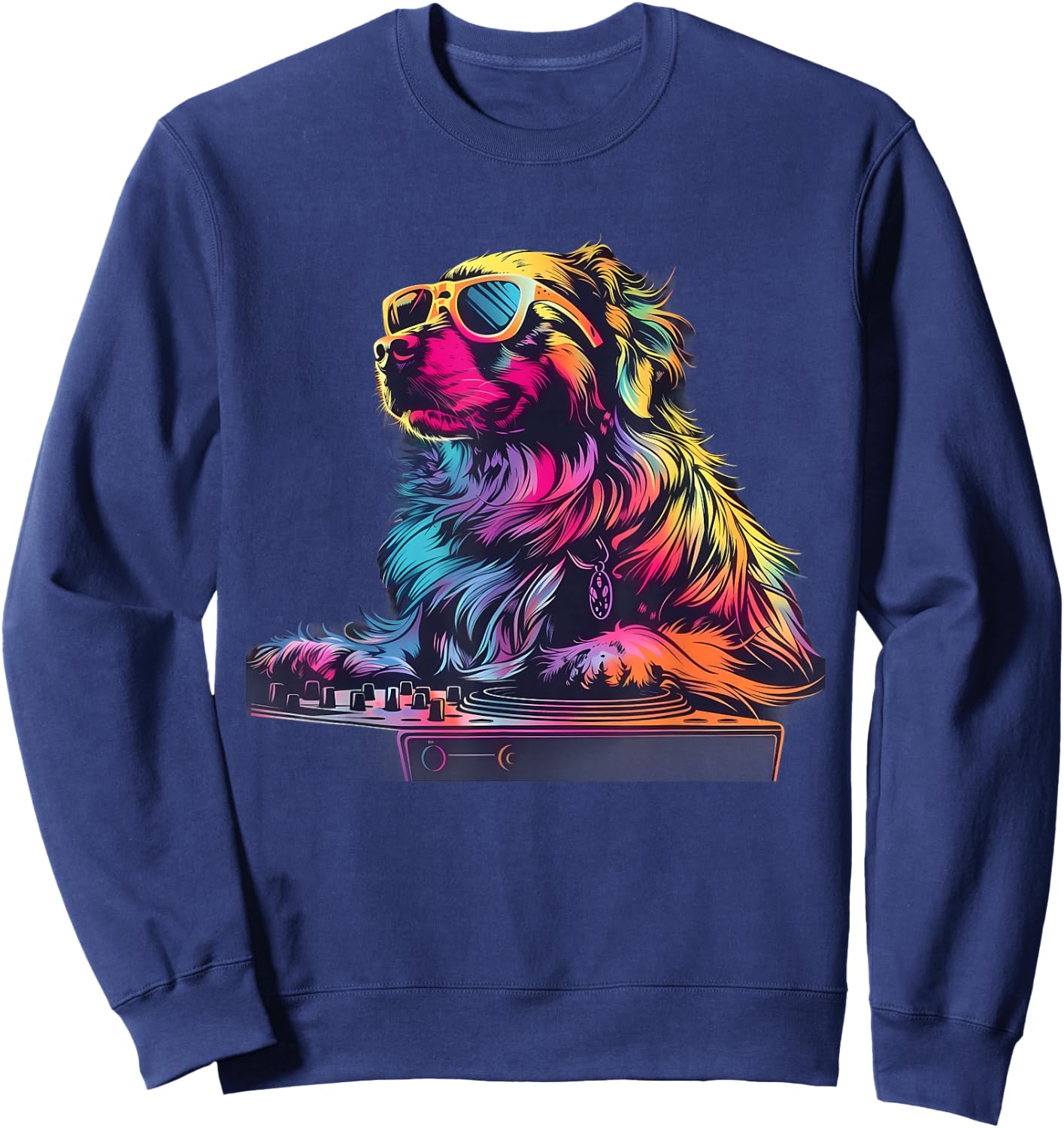 Dog Music DJ EDM Beatmaker Techno Turntable DJ Dog Artwork Sweatshirt - Sweatshirt | Navy