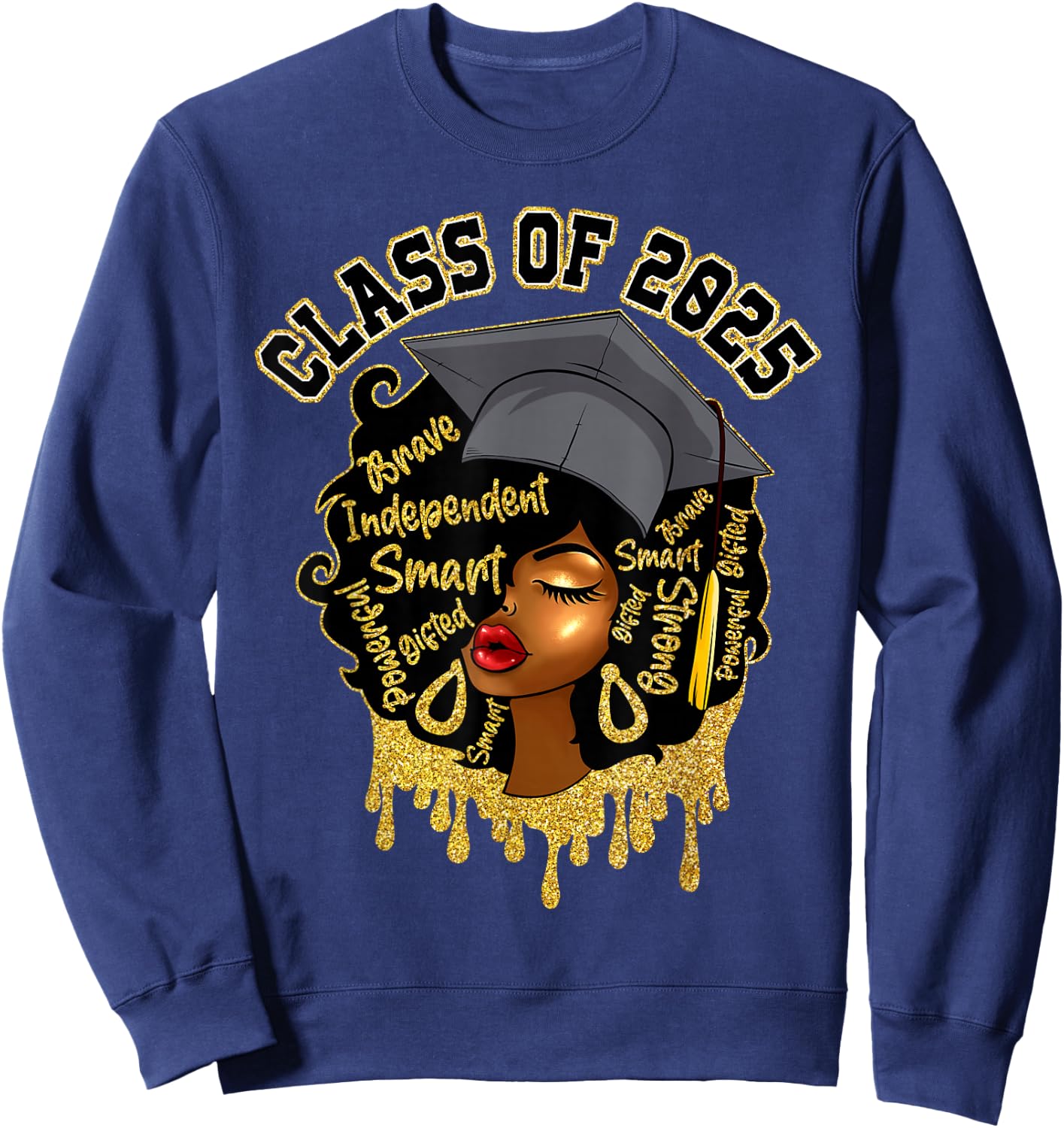 Afro Women Proud Black Girls Women Graduation Class Of 2025 Sweatshirt - Sweatshirt | Navy