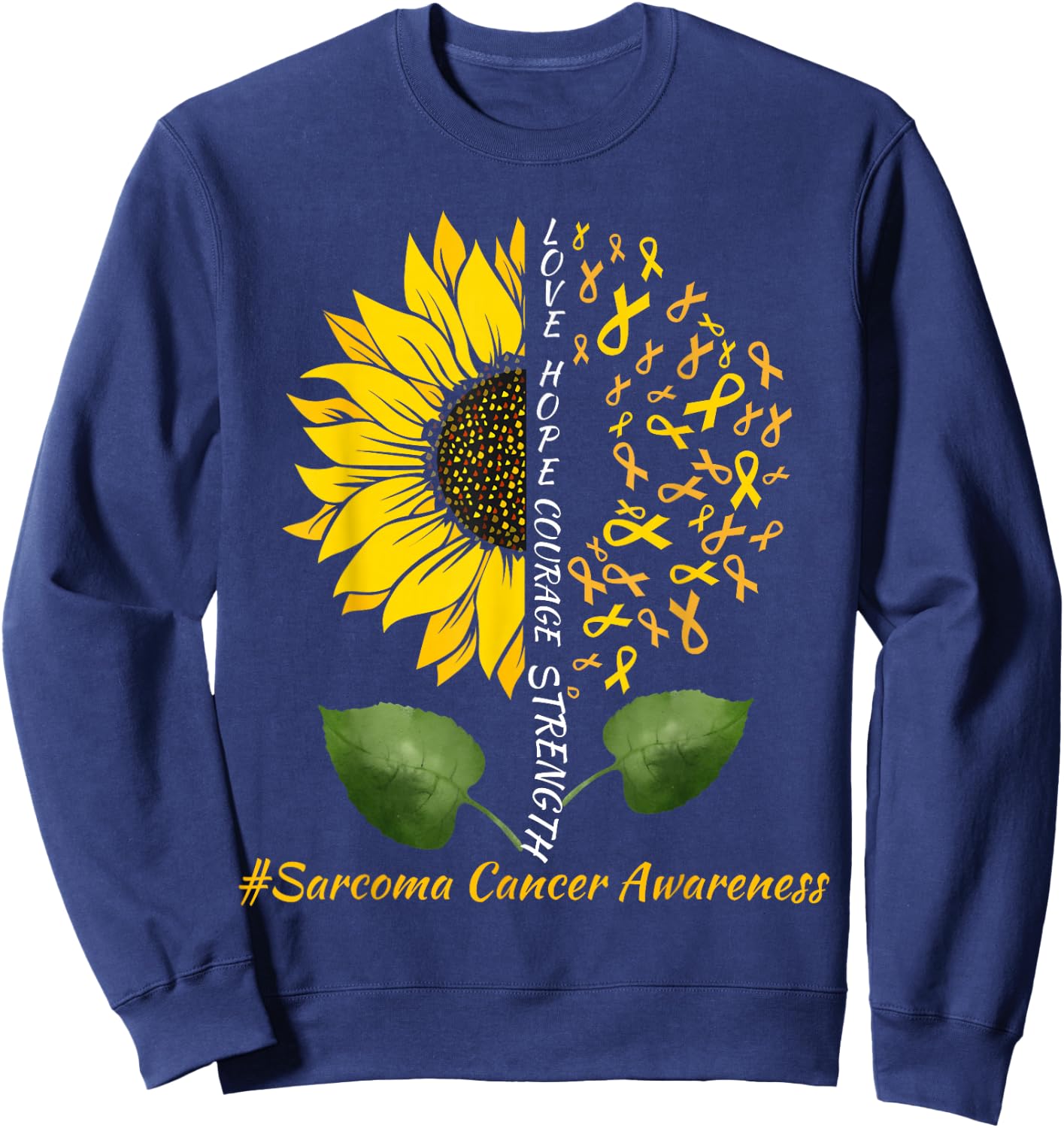 Support Sarcoma Cancer Awareness Sunflower Yellow Ribbon Sweatshirt - Sweatshirt | Navy