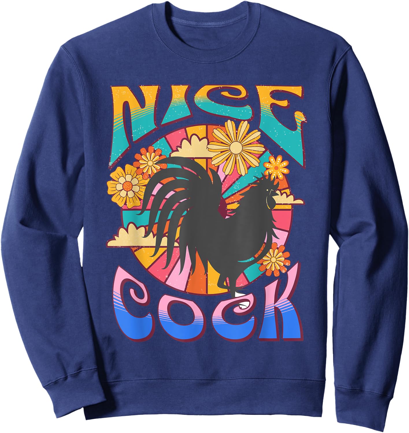 NICE COCK Black Light Funny Hippie Peace Love Retro Vintage Sweatshirt - Sweatshirt | Navy