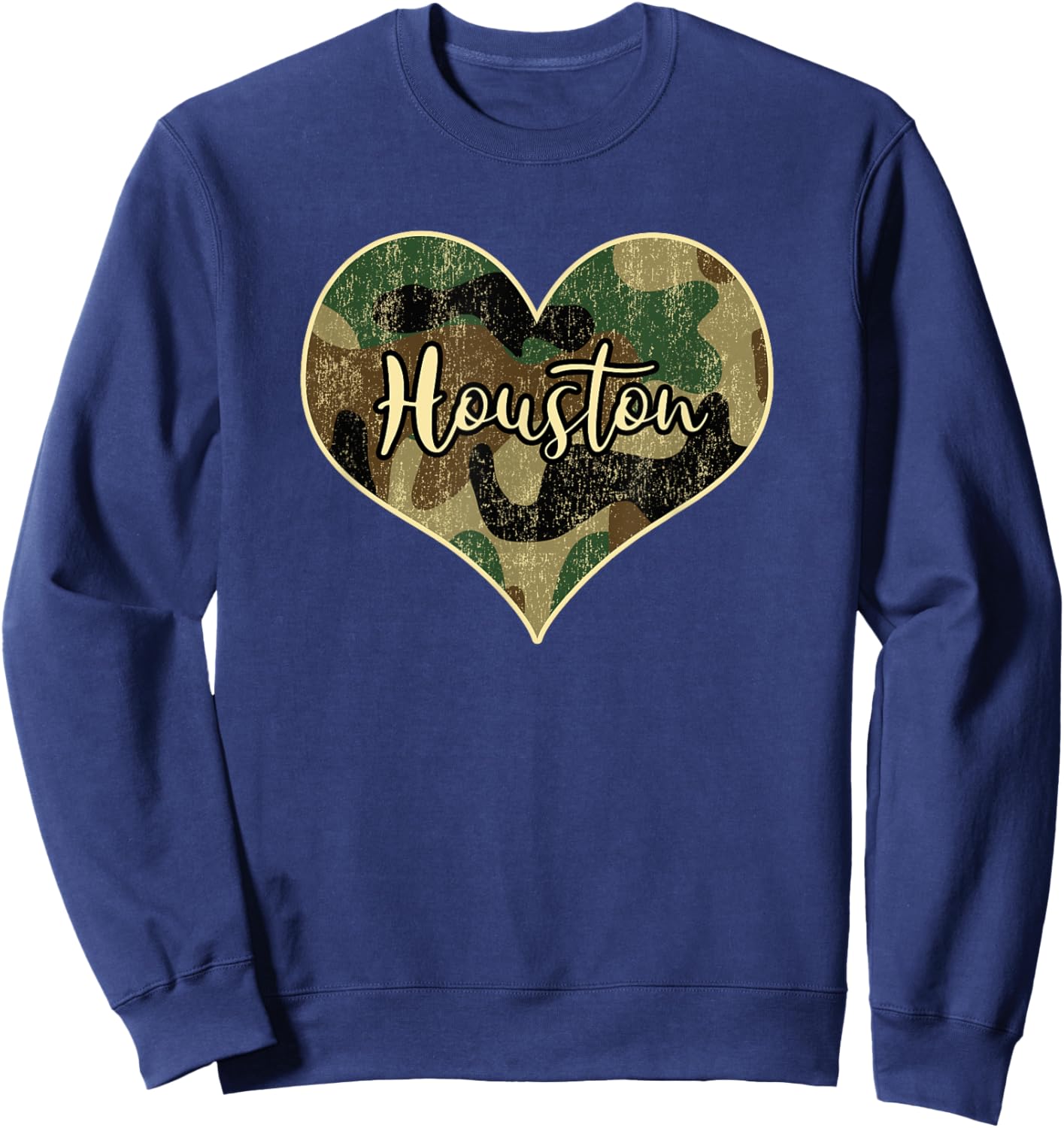 Houston Texas Camo Heart Vintage Sweatshirt - Sweatshirt | Navy