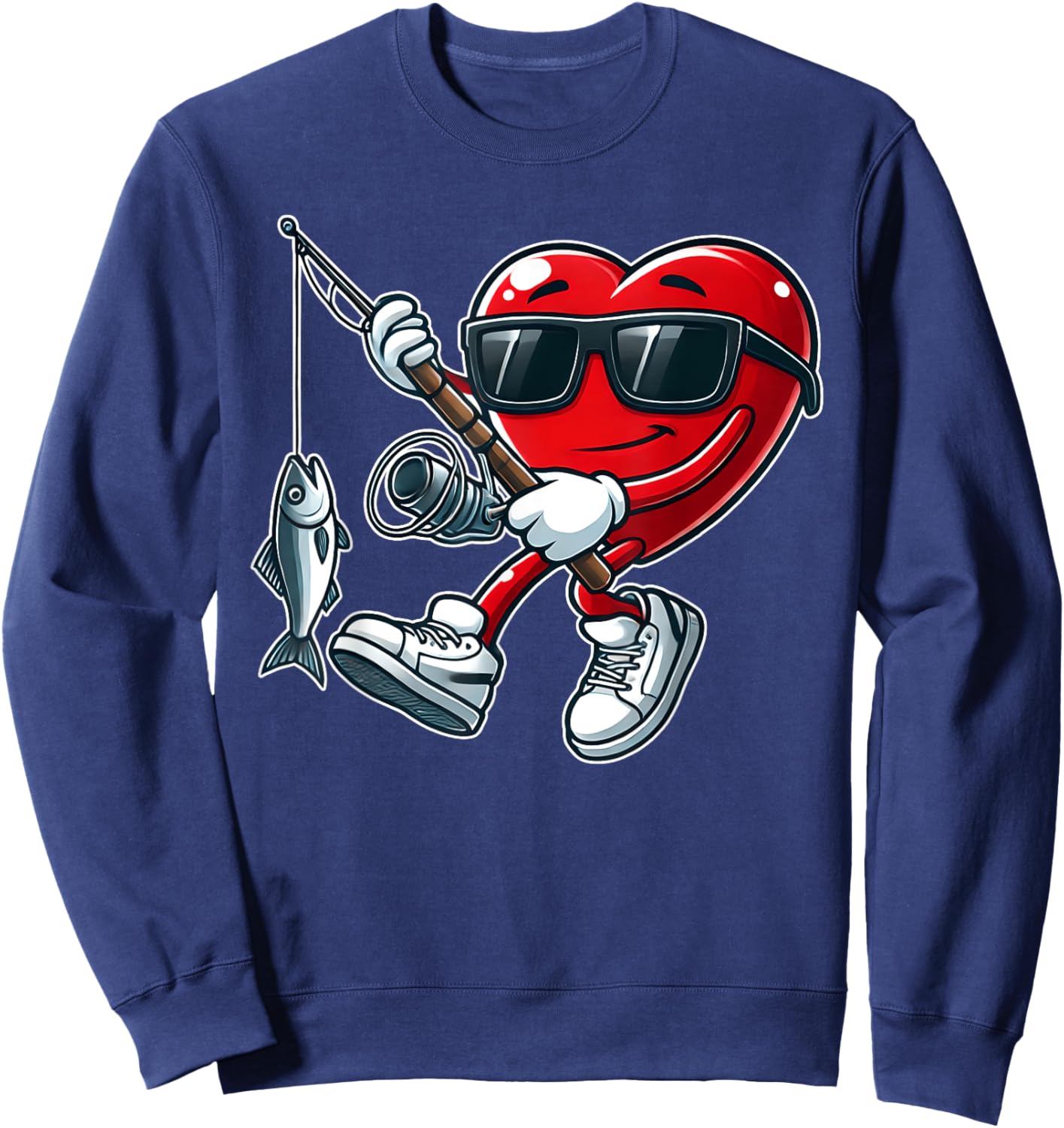 Funny Heart with Fishing Rod Valentines Day Toddler Boys Sweatshirt - Sweatshirt | Navy