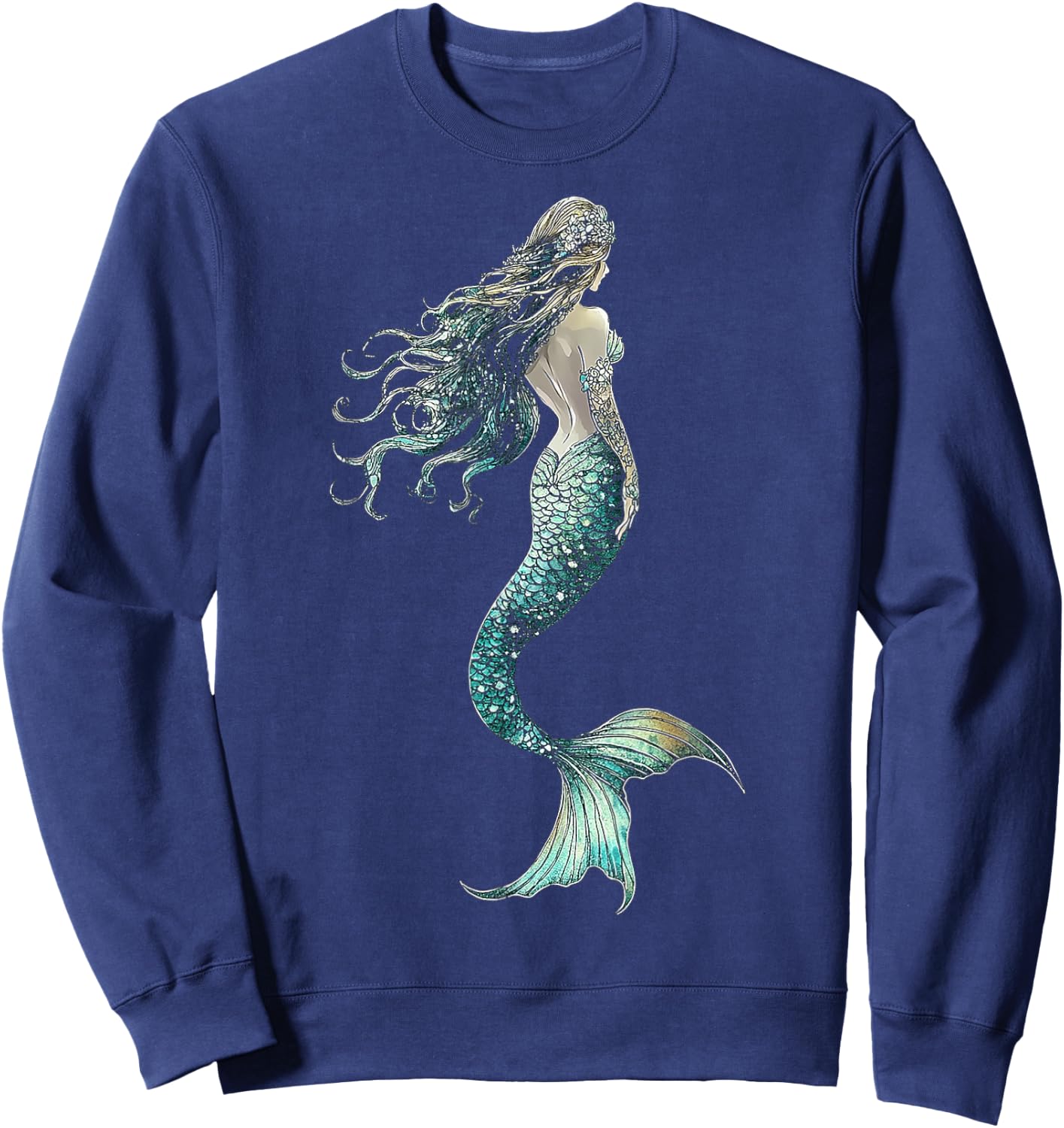 Mermaid Mythical Motif Fantasy Artwork Mermaid Sweatshirt - Sweatshirt | Navy