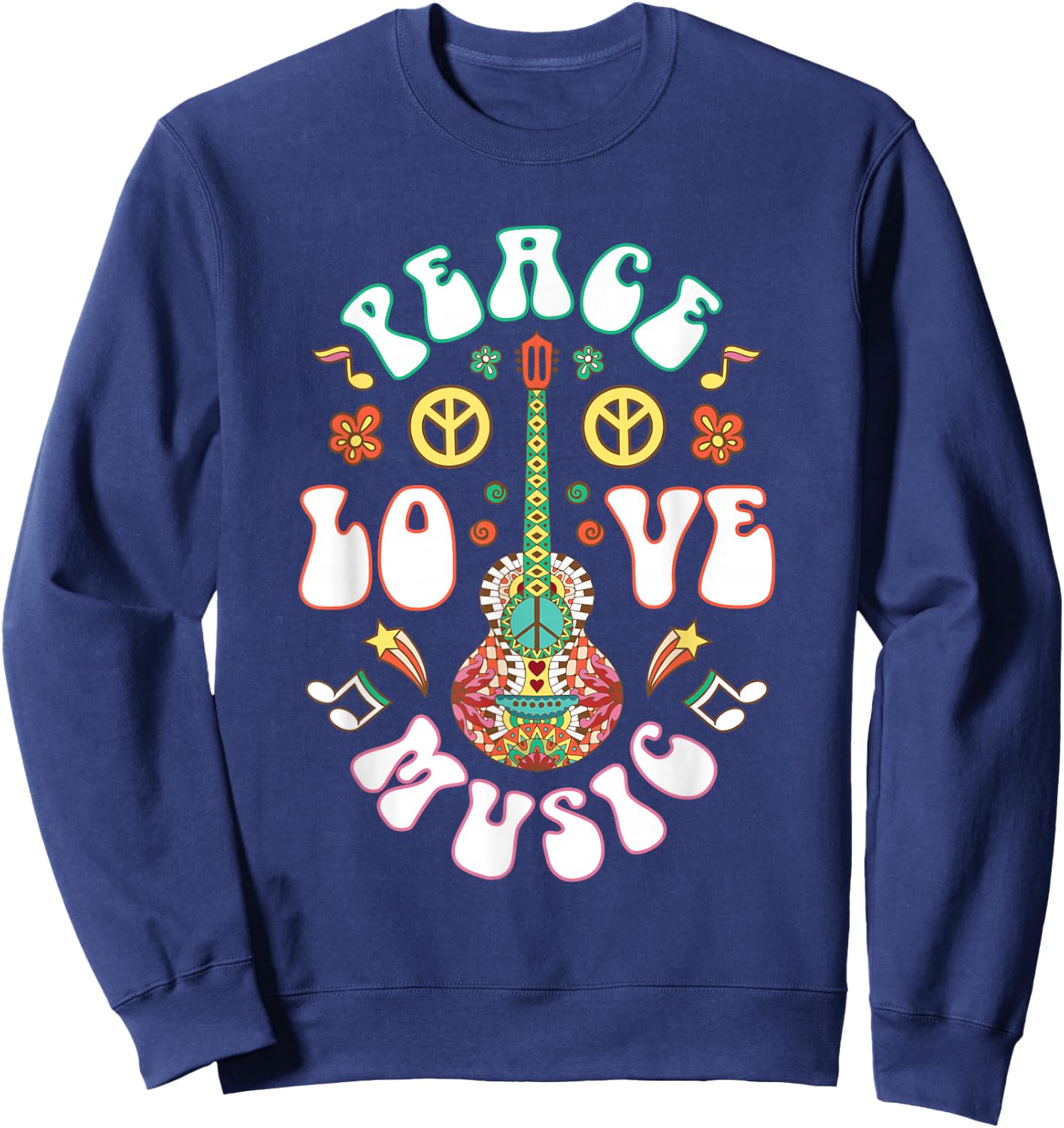 Hippie Hippies Peace Love Music Guitar Retro Hippy Gift Sweatshirt - Sweatshirt | Navy