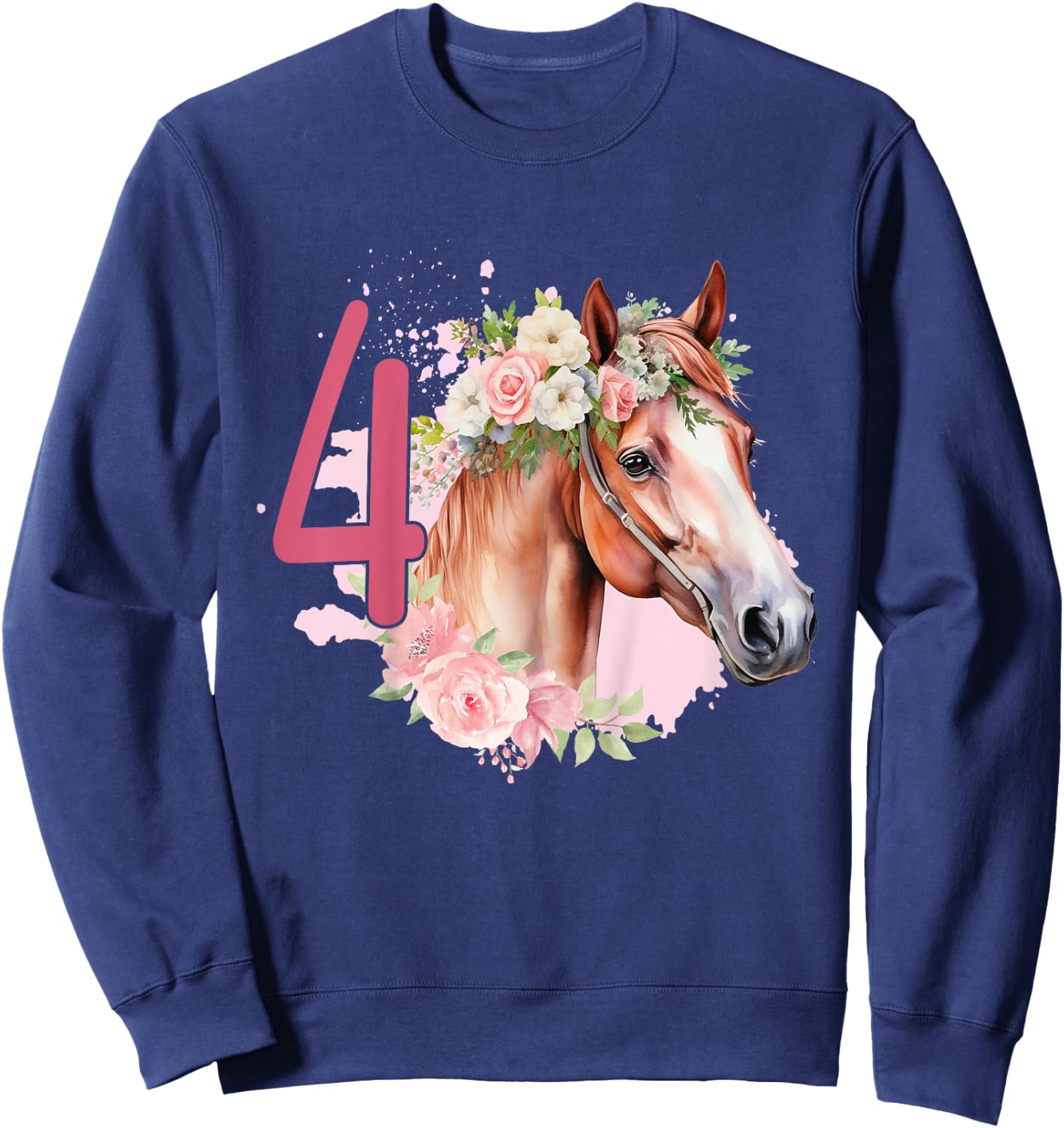 4th Birthday Horse Animals Fourth birthday girl 4 years old Sweatshirt - Sweatshirt | Navy