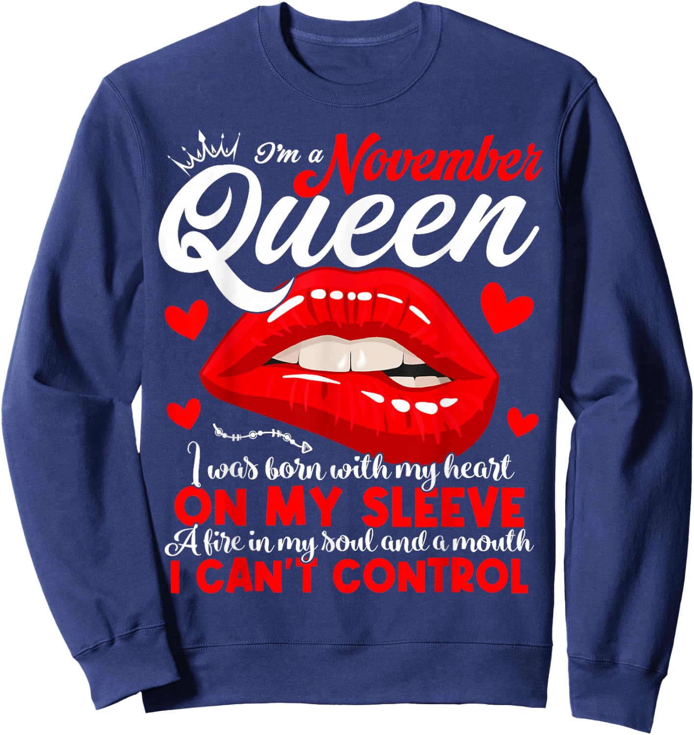 A Queen Was Born in November Women Girls November Birthday Sweatshirt - Sweatshirt | Navy
