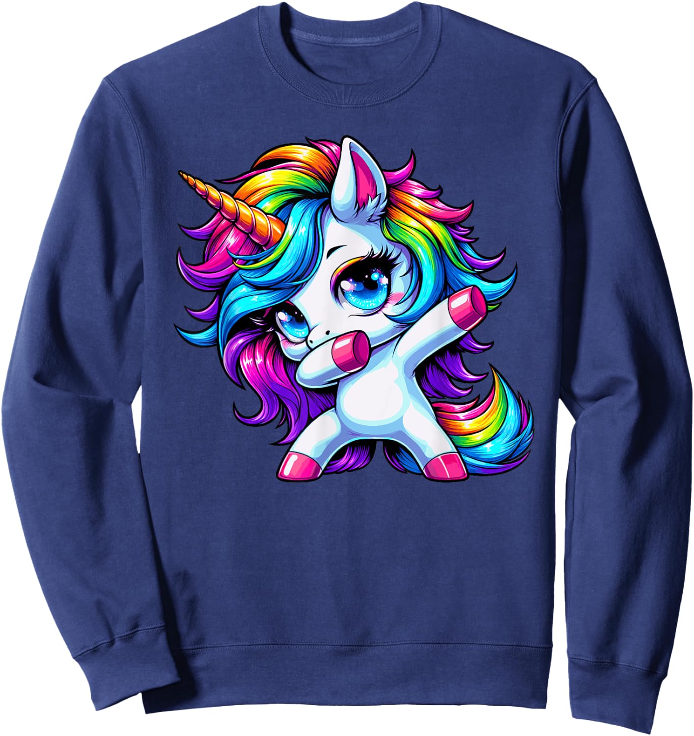 Dabbing Unicorn Girls Kids Women Rainbow Cute Unicorn Dab Sweatshirt - Sweatshirt | Navy