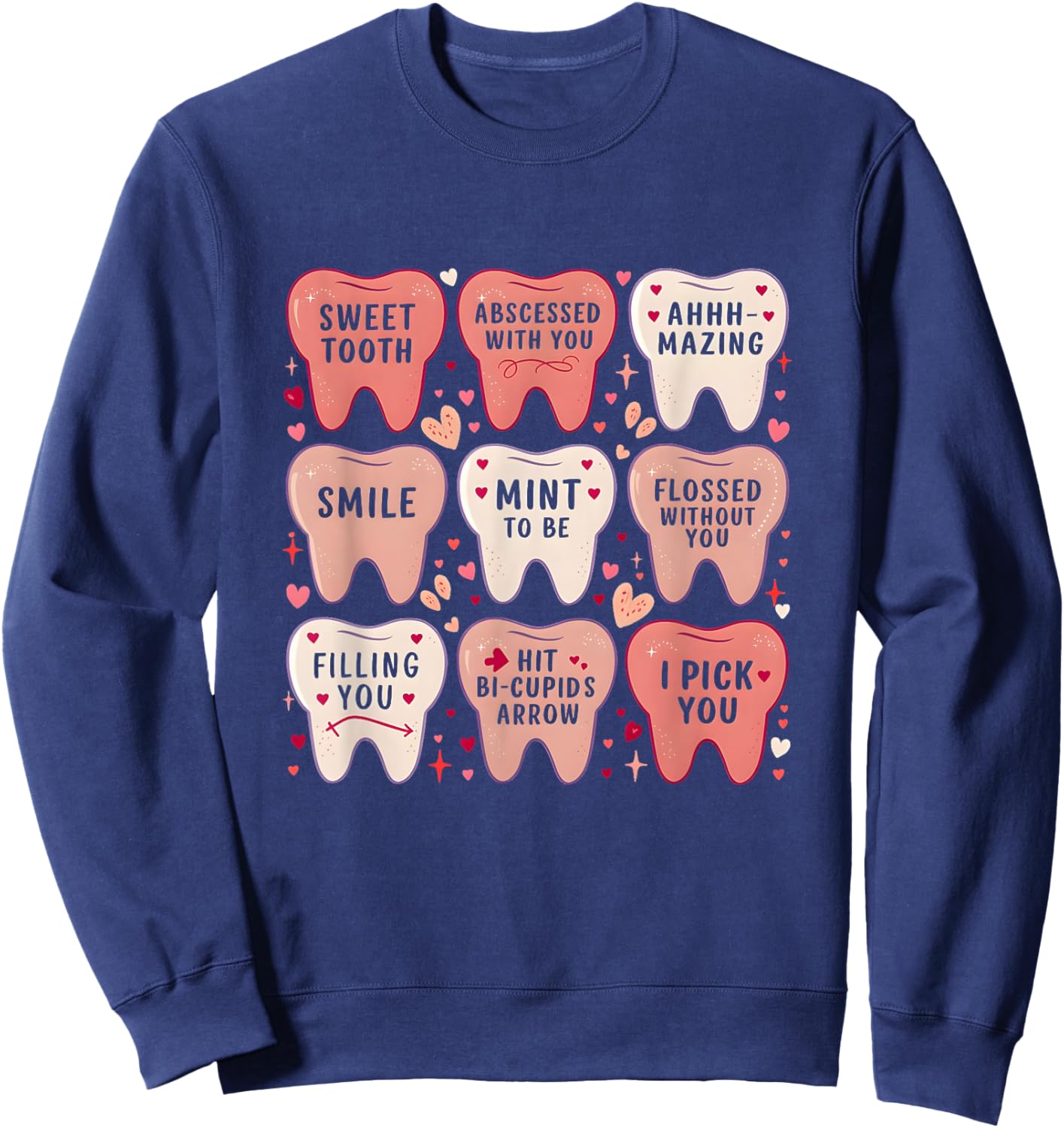 Women Retro Dentist Tooth Valentine Candy Dental Hygienist Sweatshirt - Sweatshirt | Navy