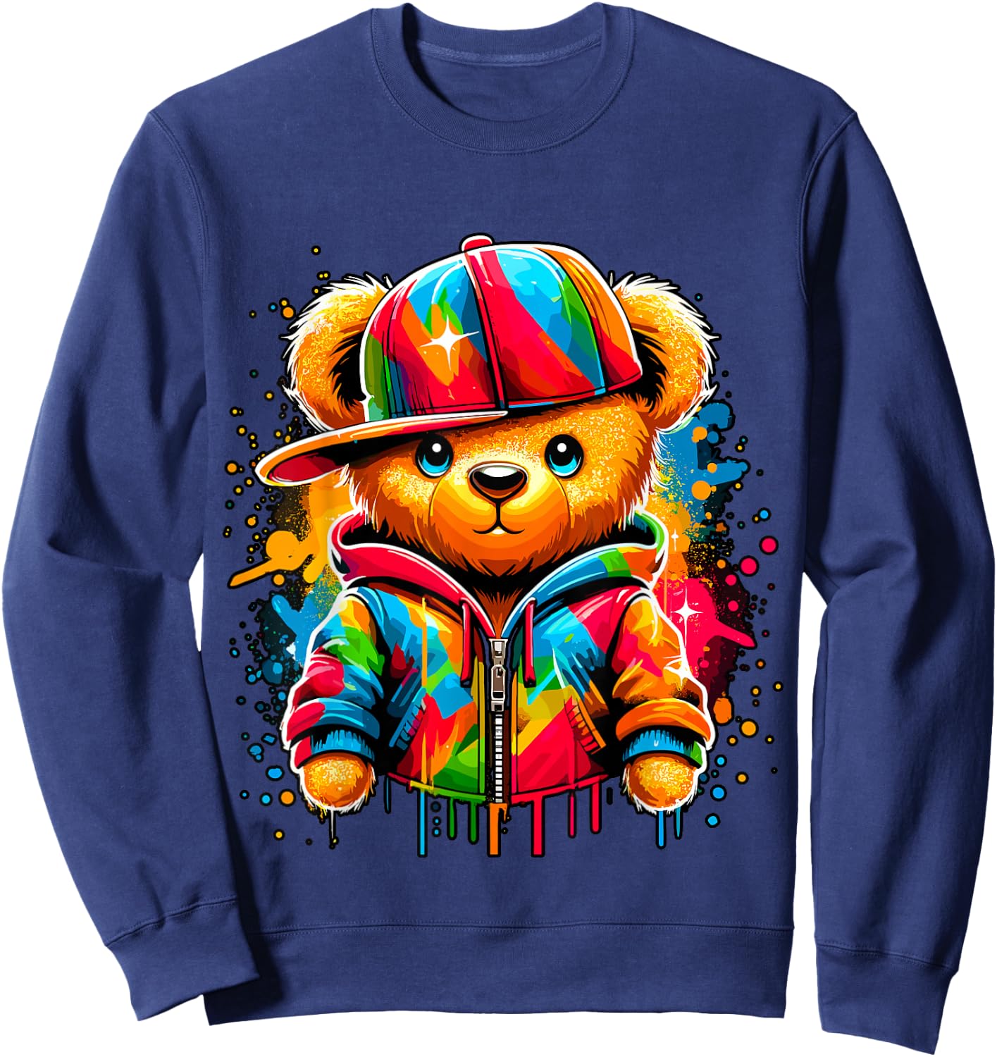 Colorful Hip Hop Teddy Bear Rap Music Sweatshirt - Sweatshirt | Navy