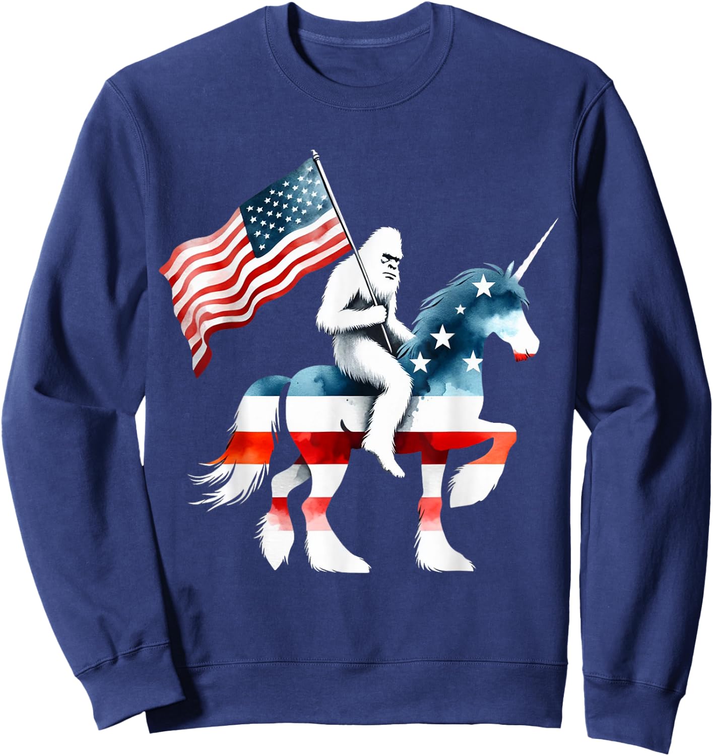 Patriotic Bigfoot Riding Unicorn American Flag 4th Of July Women Kids Men Sweatshirt - Sweatshirt | Navy