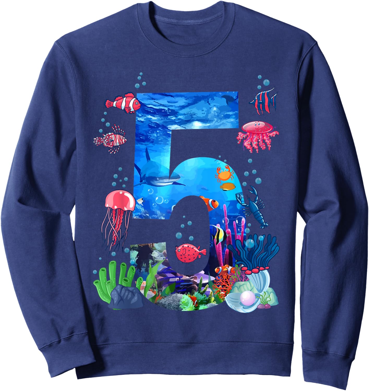 5th Birthday Party Ocean 5 Year Old Sea Fish Aquarium Boy Sweatshirt - Sweatshirt | Navy