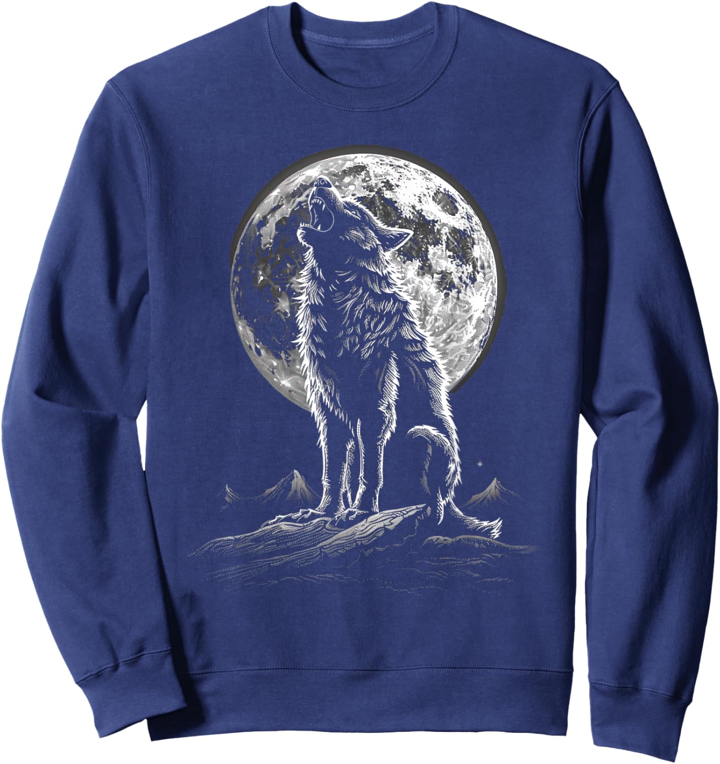 Wolf retro design Moon Grey Howling distressed Sweatshirt - Sweatshirt | Navy