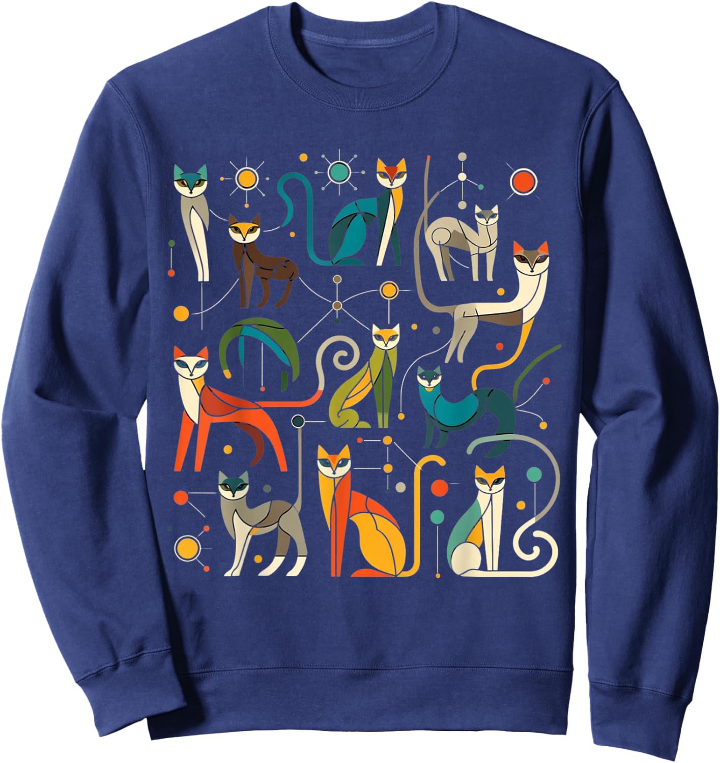 Vintage Retro Mid-Century Long Neck Cats 50s 60s Style Sweatshirt - Sweatshirt | Navy