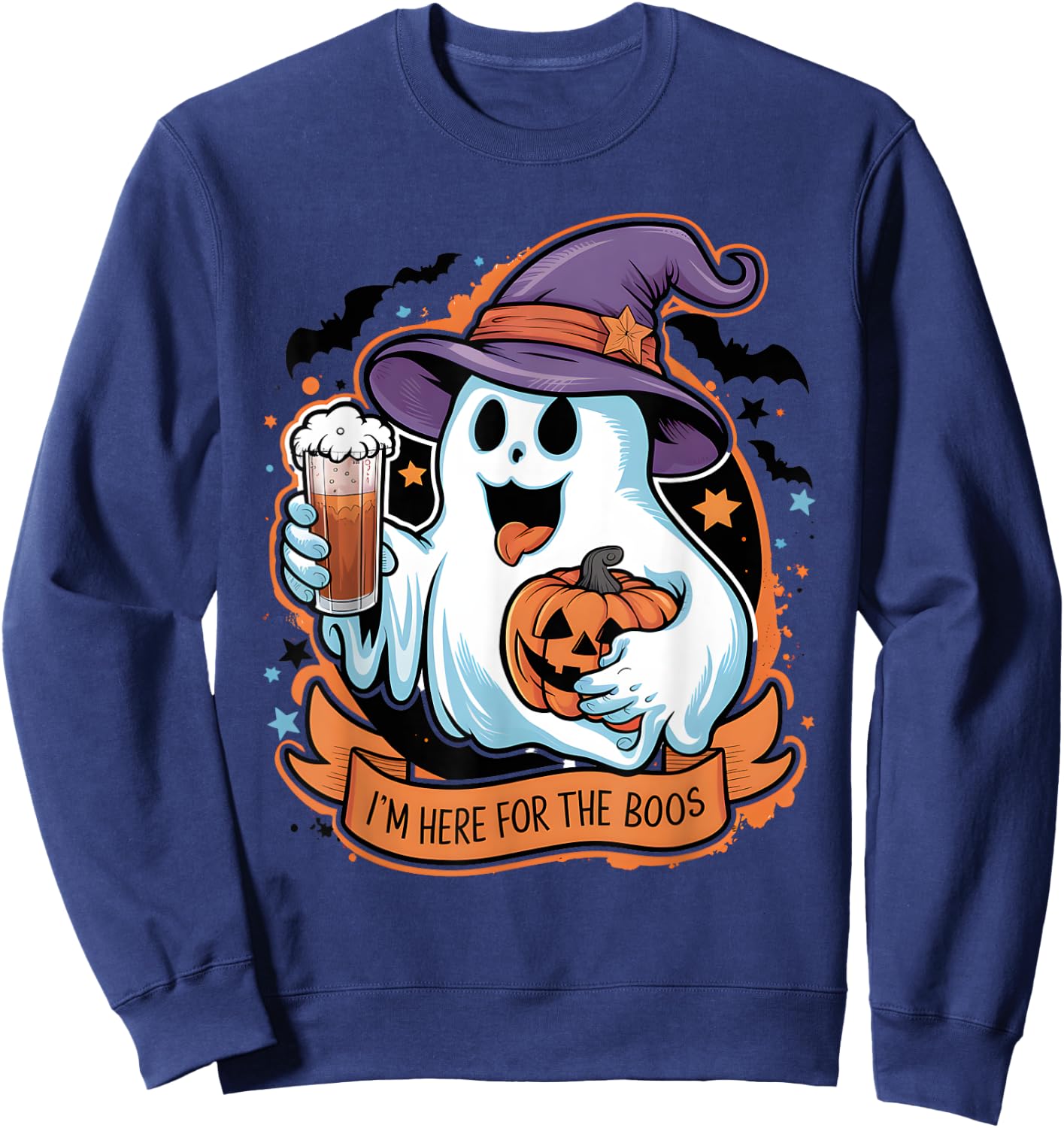 Funny Halloween I'm Just Here For The Boos Beer Lover Sweatshirt - Sweatshirt | Navy