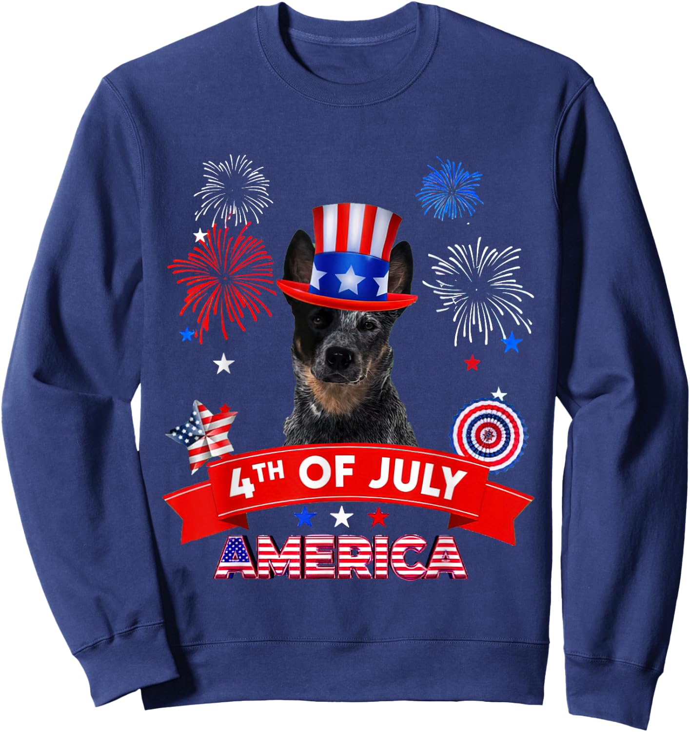 4th of July Decor Patriotic LOVE Blue Heeler Dog USA Men Sweatshirt - Sweatshirt | Navy