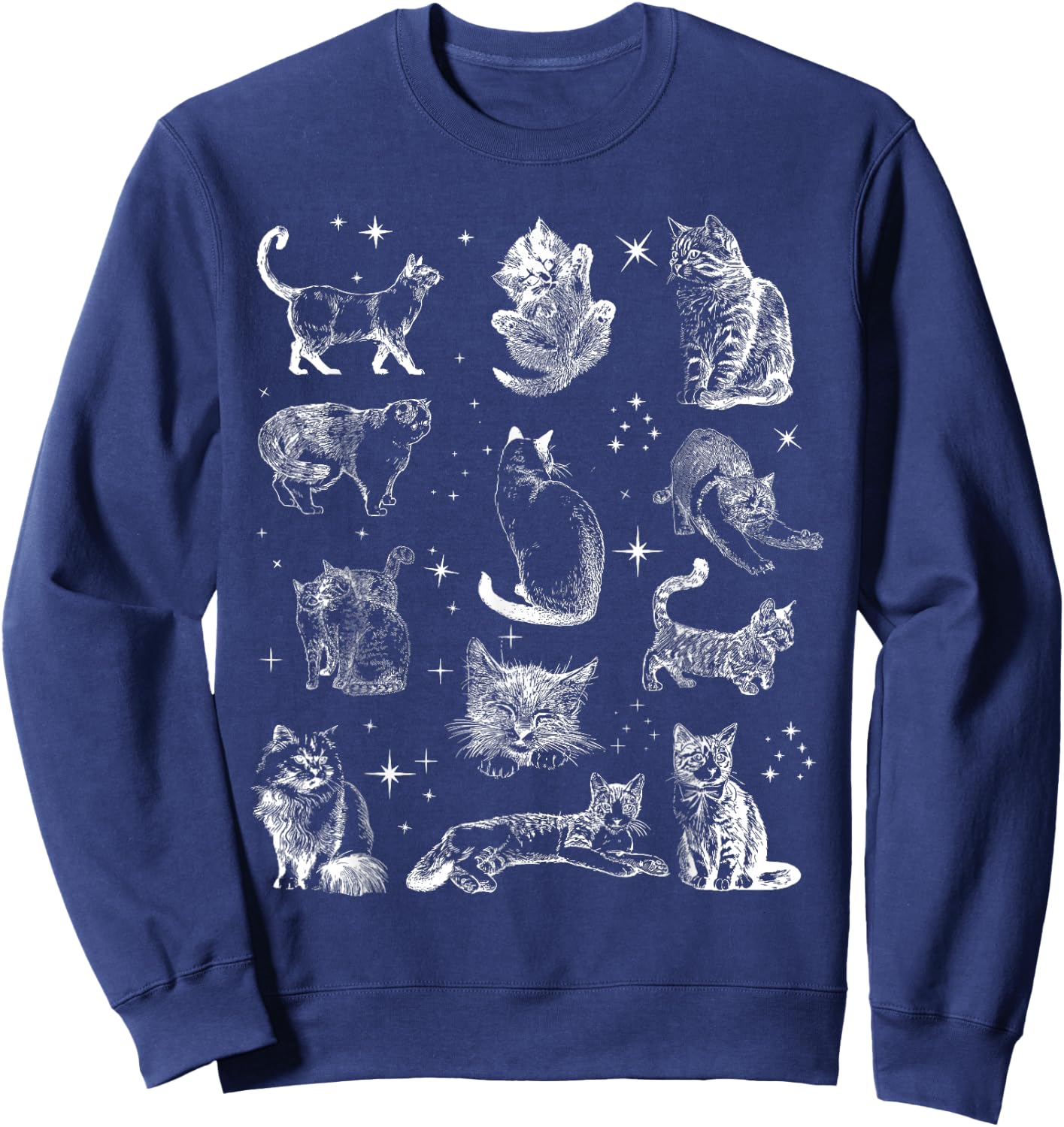 Vintage 90s Tattoo Cat Retro Kitten Nature Cat Lover Cat Mom Sweatshirt - Sweatshirt | Navy