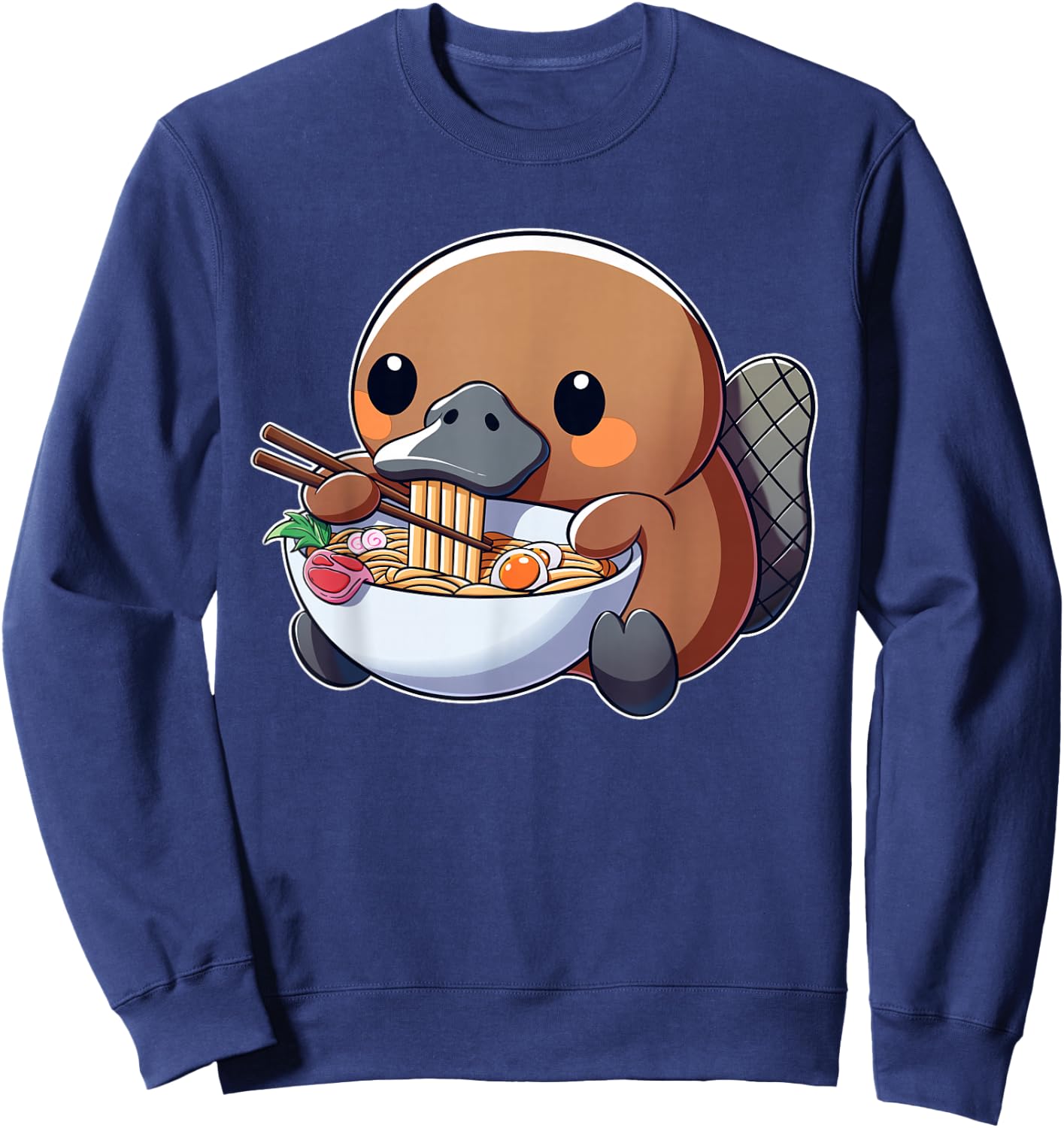 Cute Platypus Ramen Anime Kawaii Japanese Eating Noodle Kids Sweatshirt - Sweatshirt | Navy
