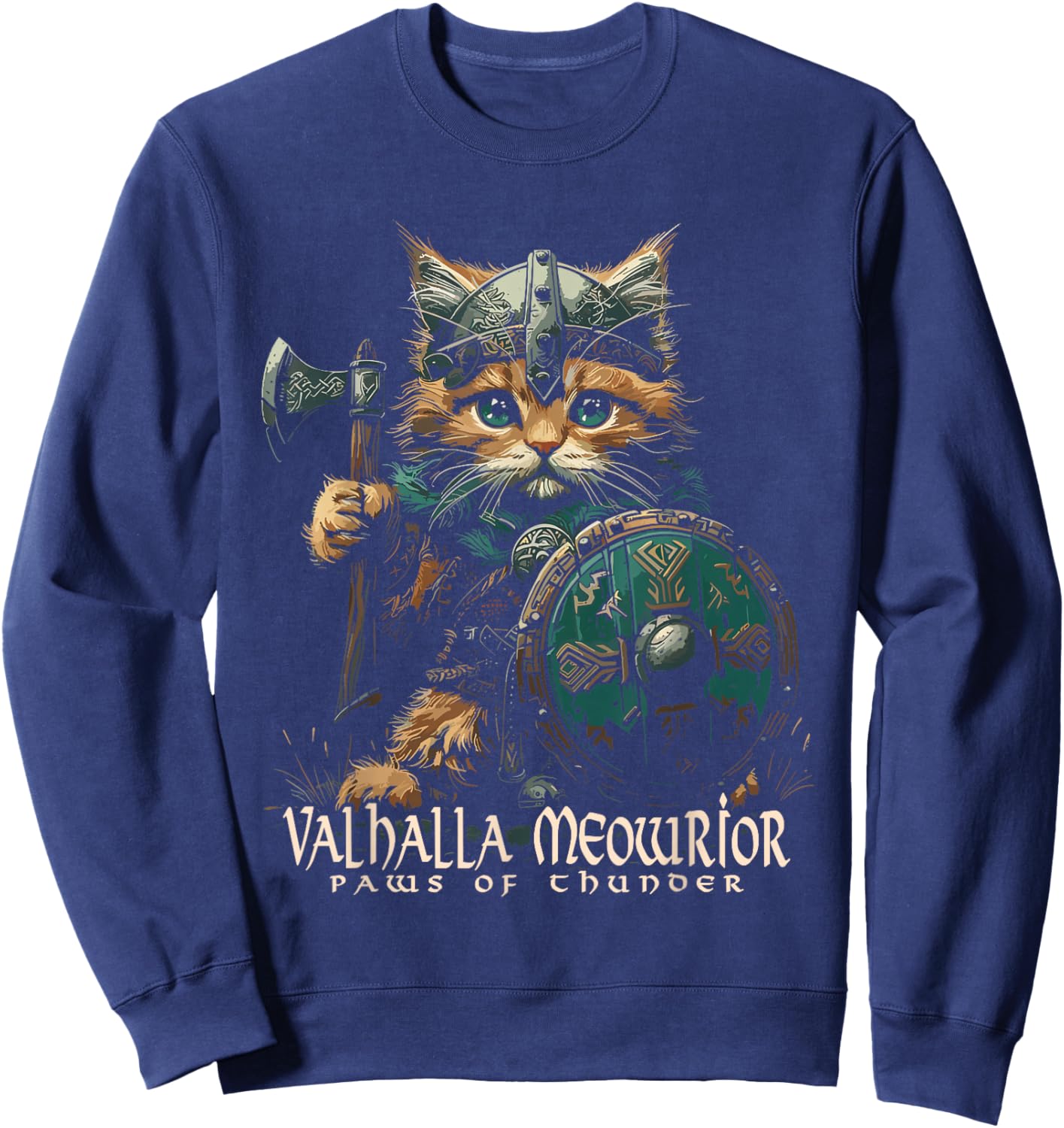 Nordic Norse Valhalla Viking Cat Warrior Men Kids Sweatshirt - Sweatshirt | Navy