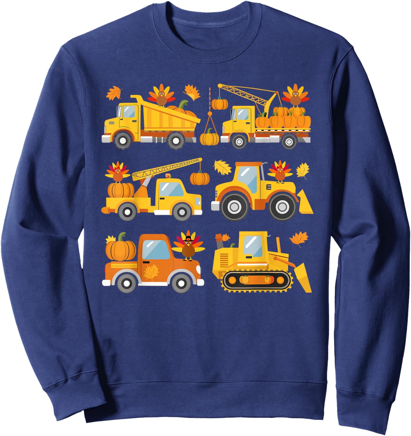 Thanksgiving Fall Construction Trucks Toddler Boys Youth Sweatshirt - Sweatshirt | Navy