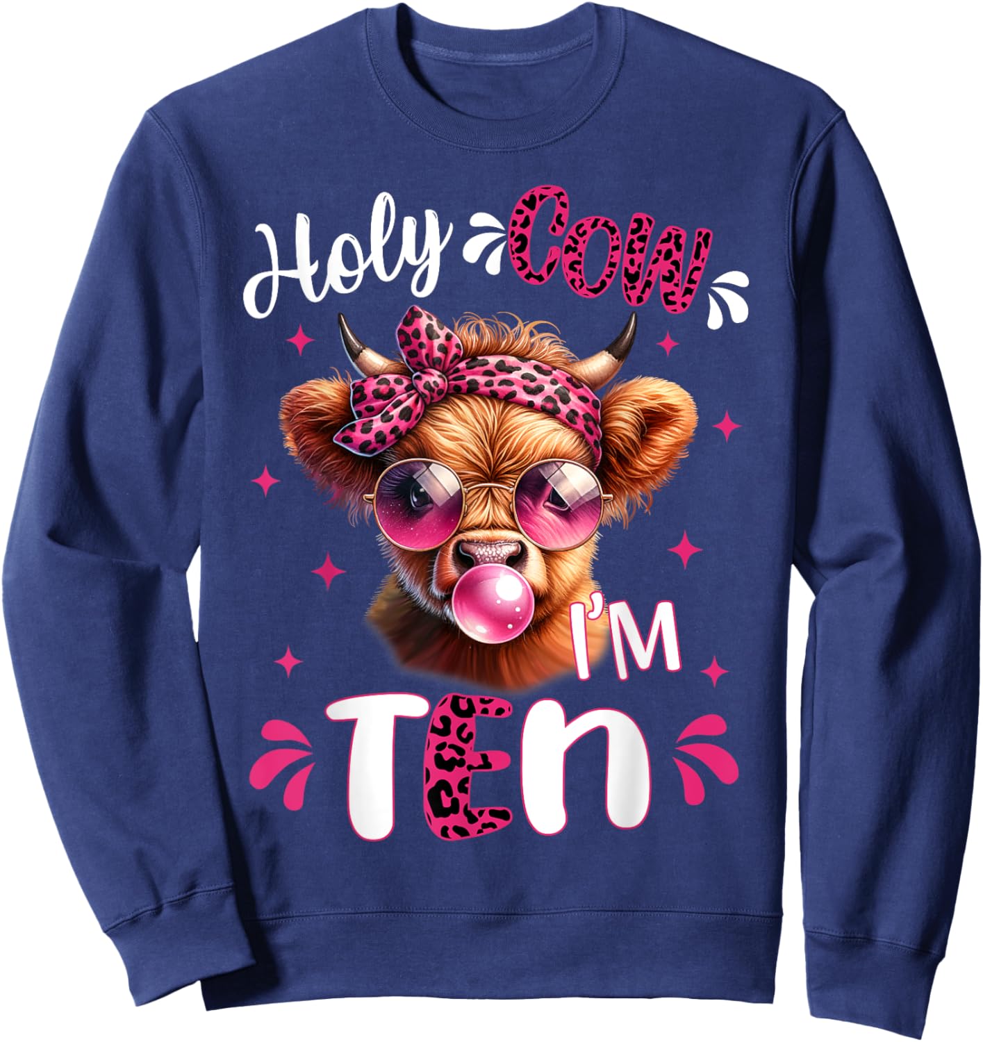 I'm Ten Years Old Girl It's My 10th Birthday Highland Cow Sweatshirt - Sweatshirt | Navy