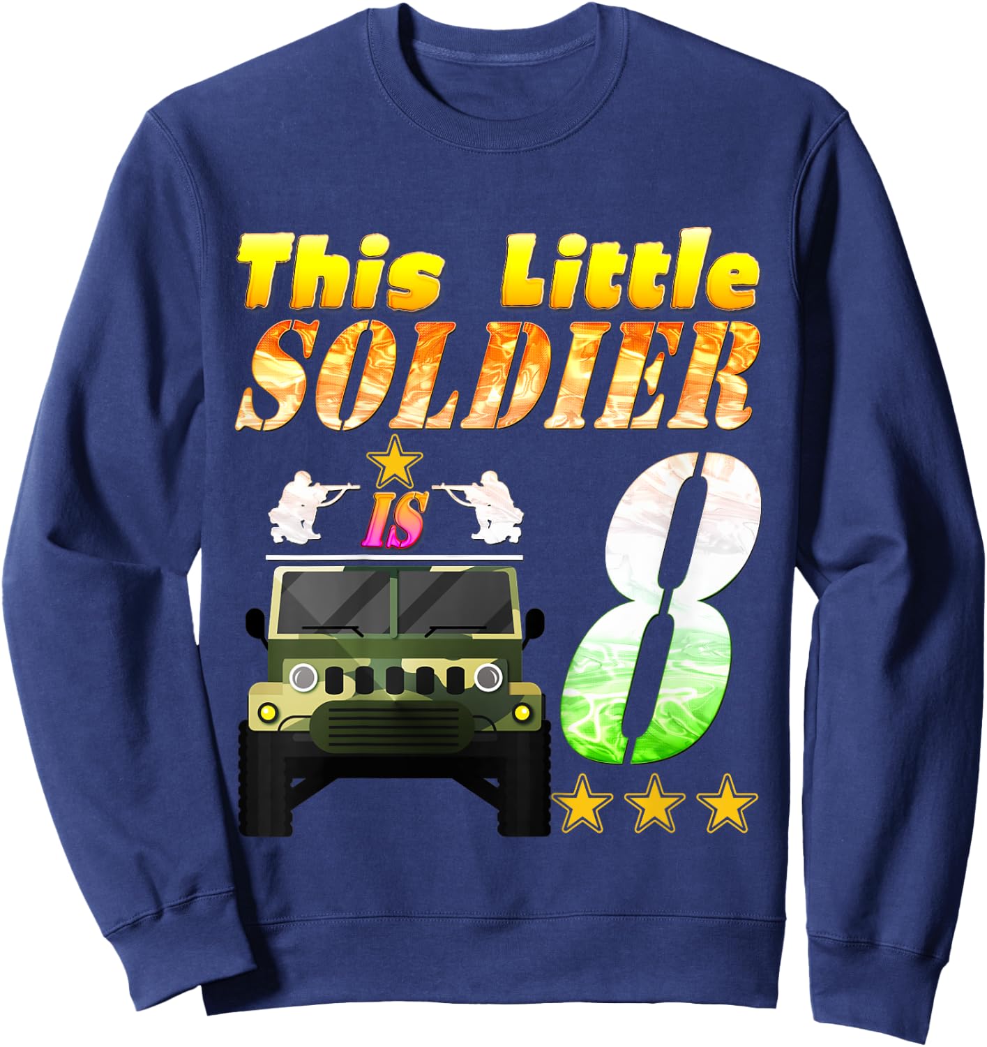 Kids 8 Year Old Soldier 8th Military army soldier birthday party Sweatshirt - Sweatshirt | Navy
