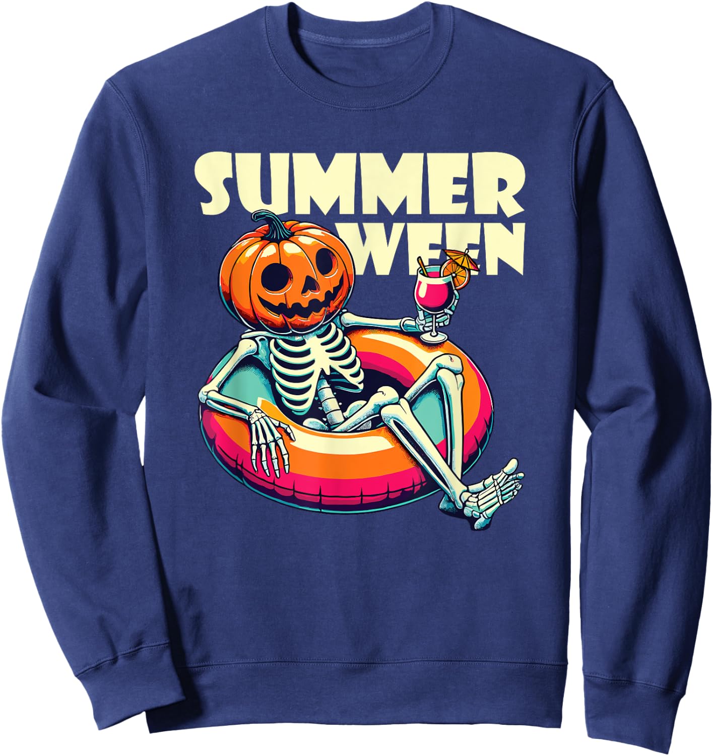 Happy Summerween Summer Halloween Ghost Sweatshirt - Sweatshirt | Navy