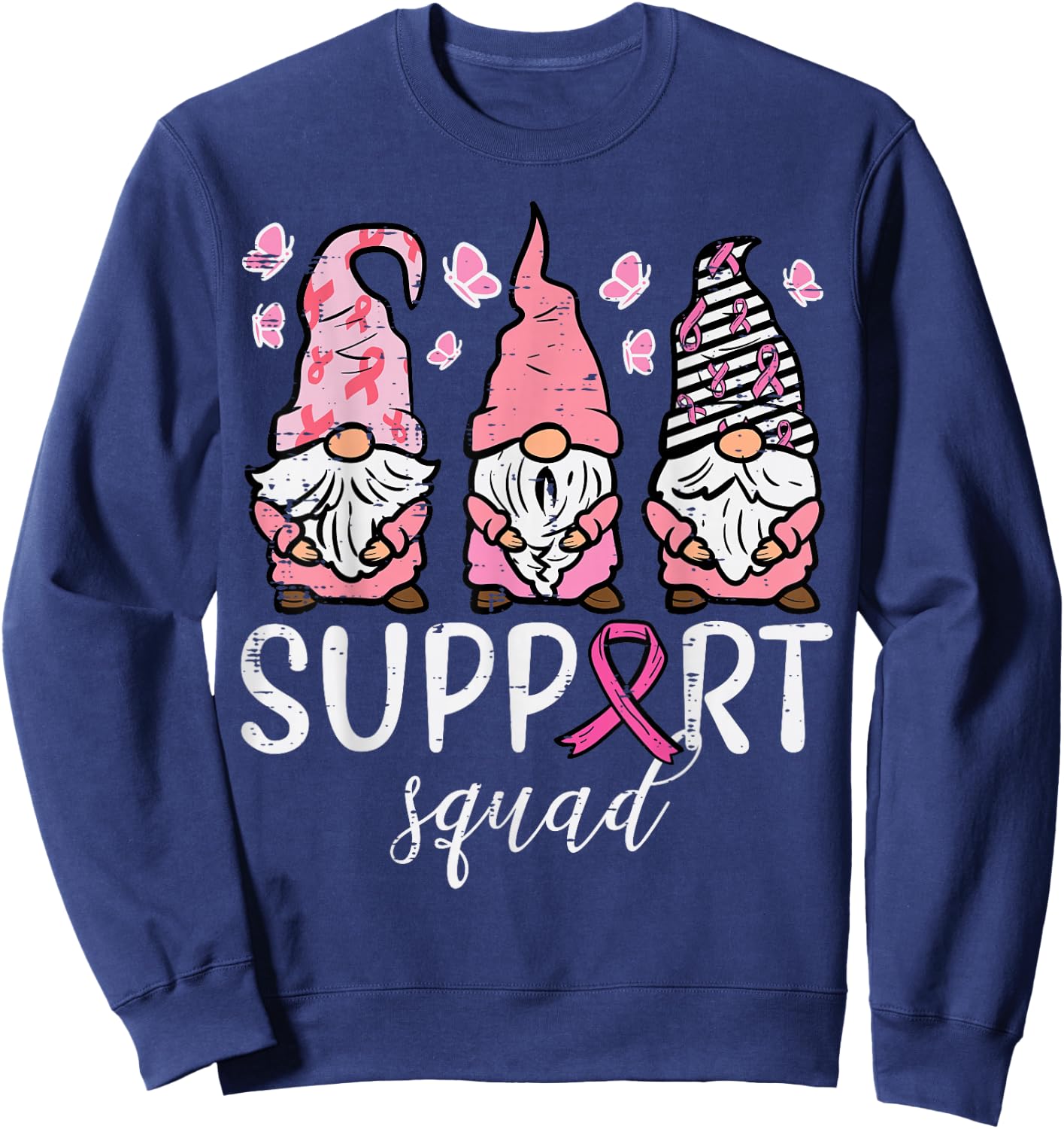 Breast Cancer Support Squad Gnomes Awareness Men Women Kids Sweatshirt - Sweatshirt | Navy