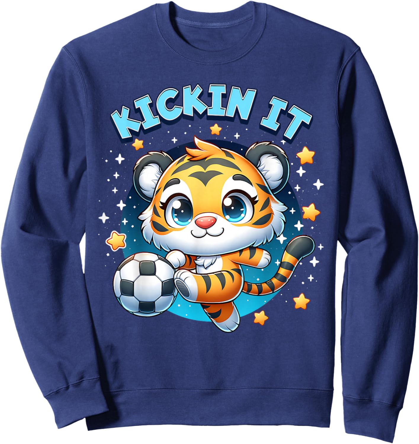Kickin It Tiger Playing Soccer Kicking Ball Player Girl Boy Sweatshirt - Sweatshirt | Navy