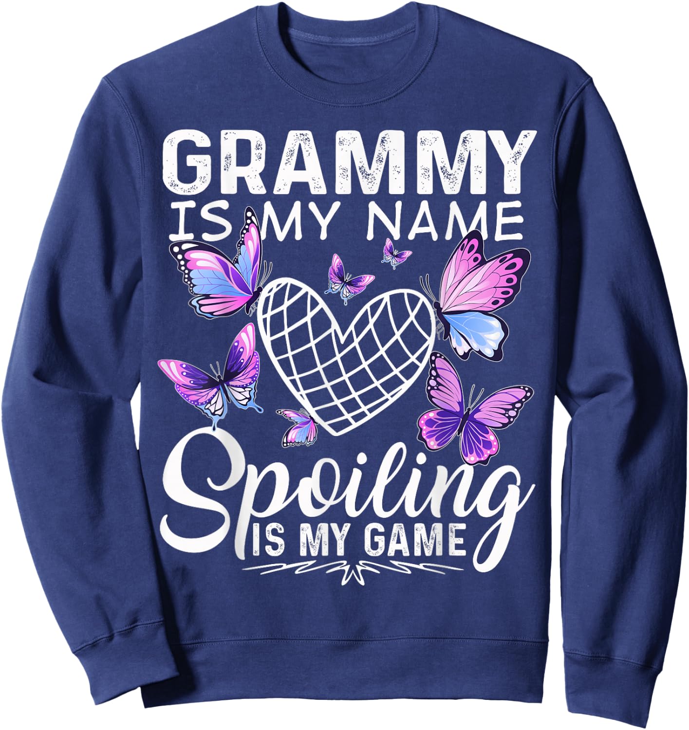 Grammy is my Name Spoiling is my Game Cute Butterflies print Sweatshirt - Sweatshirt | Navy