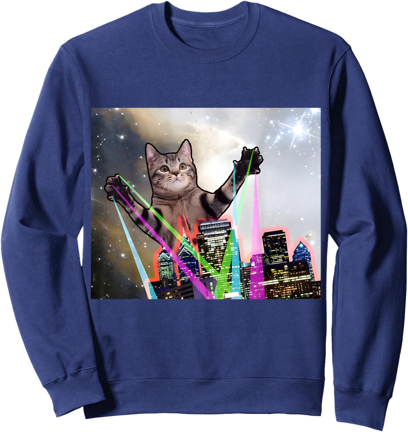 Laser Eyes Space Cat Funny Laser Cat Cute Space Cat Kitten Sweatshirt - Sweatshirt | Navy