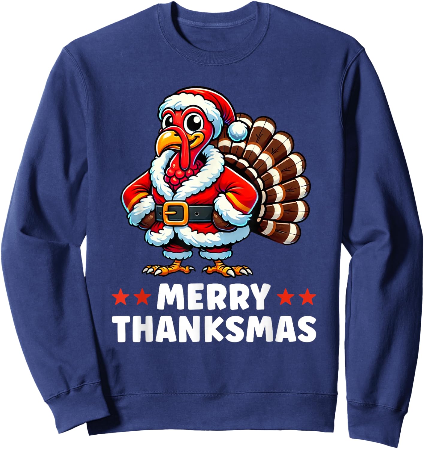 Merry Thanksmas Thanksgiving Turkey Xmas Funny Sweatshirt - Sweatshirt | Navy