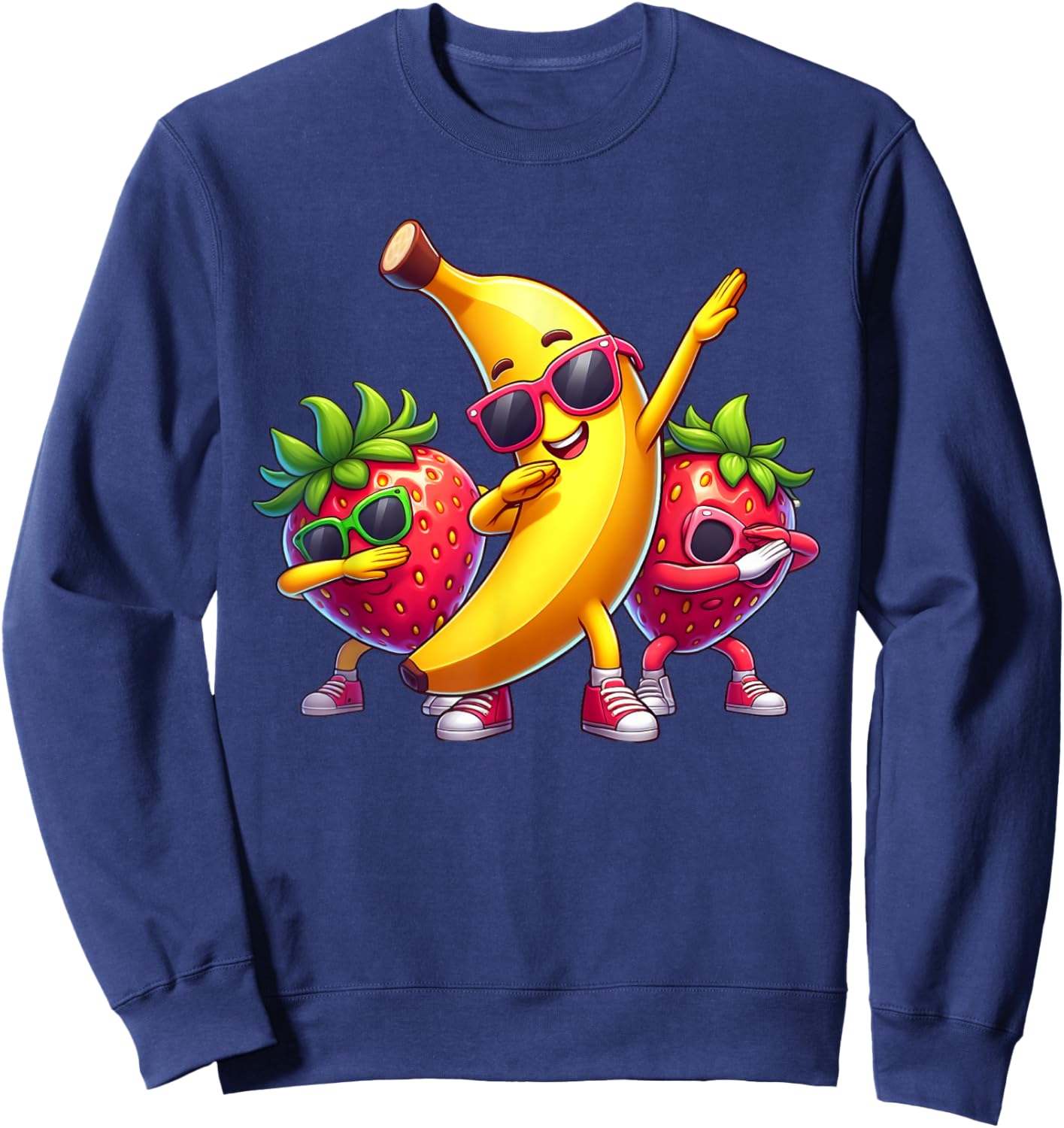Dabbing Yellow Banana & Strawberry Funny Fruit Dab Dancing Sweatshirt - Sweatshirt | Navy