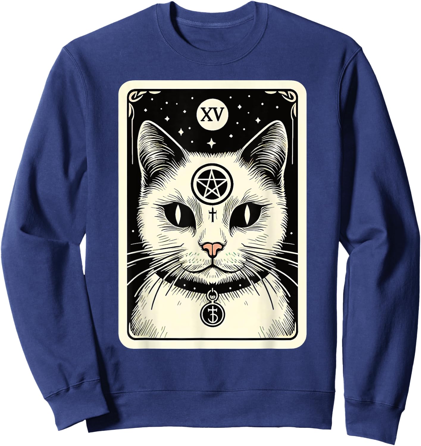 Tarot Card Cat The Devil, Satanic Goth Halloween Cat Men Women Sweatshirt - Sweatshirt | Navy