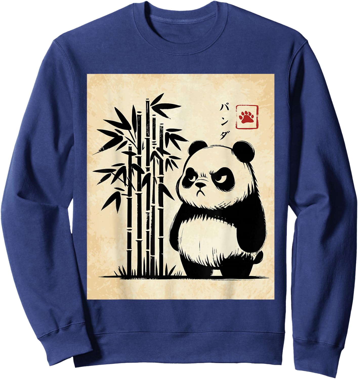 Kawaii Panda Ink Japanese Streetwear Novelty Funny Panda Sweatshirt - Sweatshirt | Navy