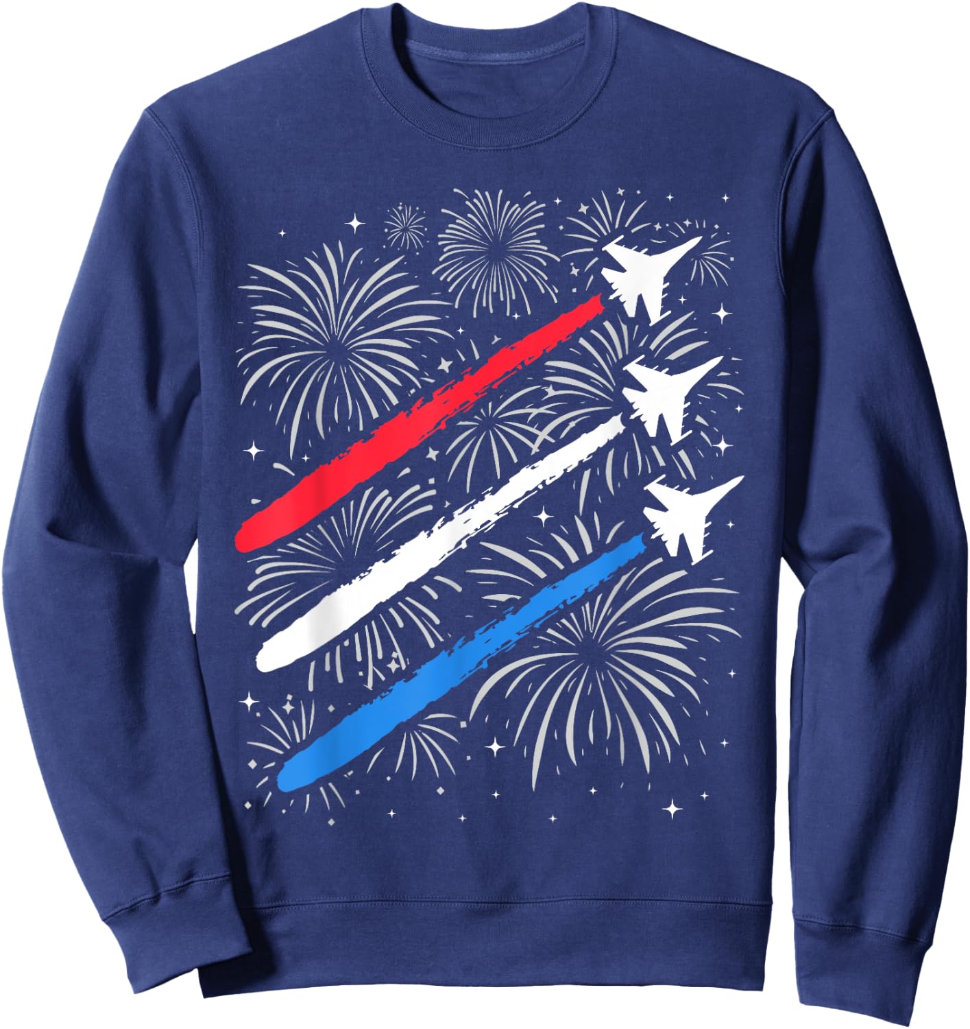 Red White and Blue Fighter Jets with Fireworks 4th of July Sweatshirt - Sweatshirt | Navy