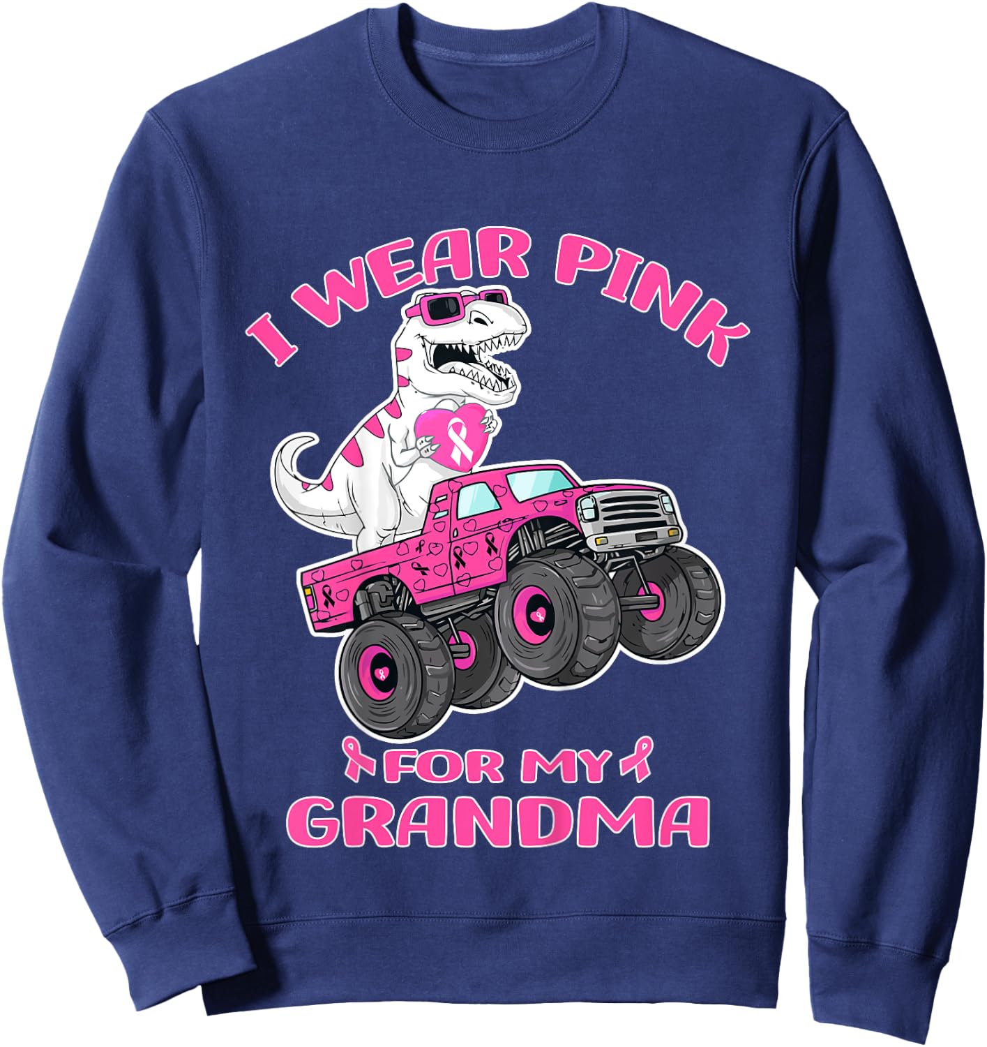 Kids Trex Breast Cancer Kids I Wear Pink For My Grandma Sweatshirt - Sweatshirt | Navy