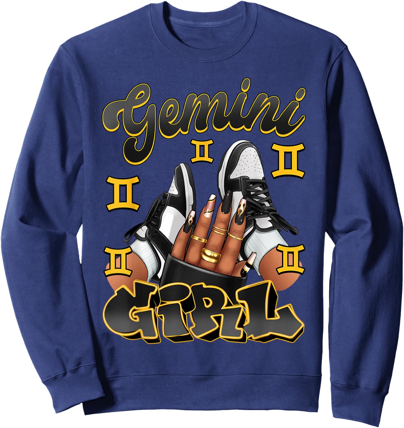 Gemini Girl Birthday Afro Queen Sneakers Zodiac Sign Sweatshirt - Sweatshirt | Navy