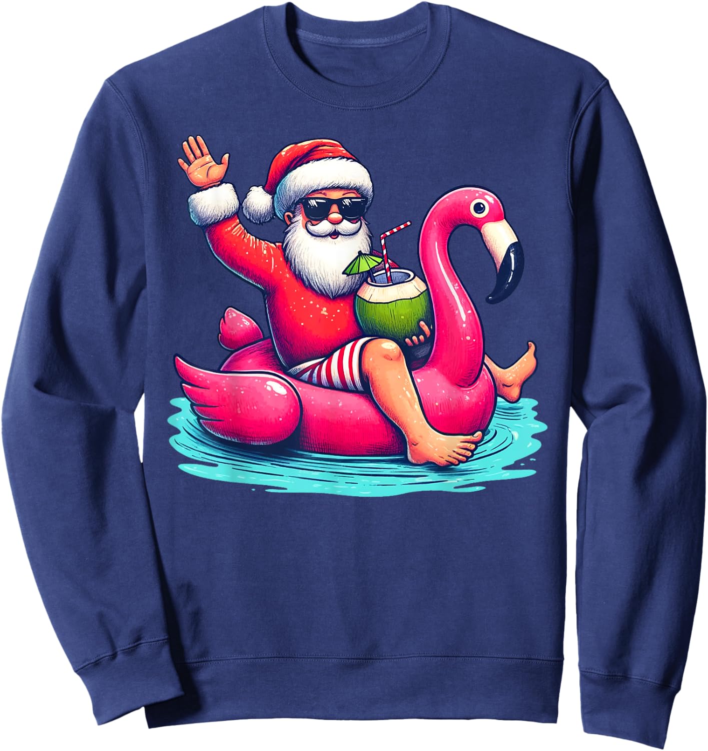 Funny Christmas in July Summer Flamingo Float Xmas Women Kids Sweatshirt - Sweatshirt | Navy