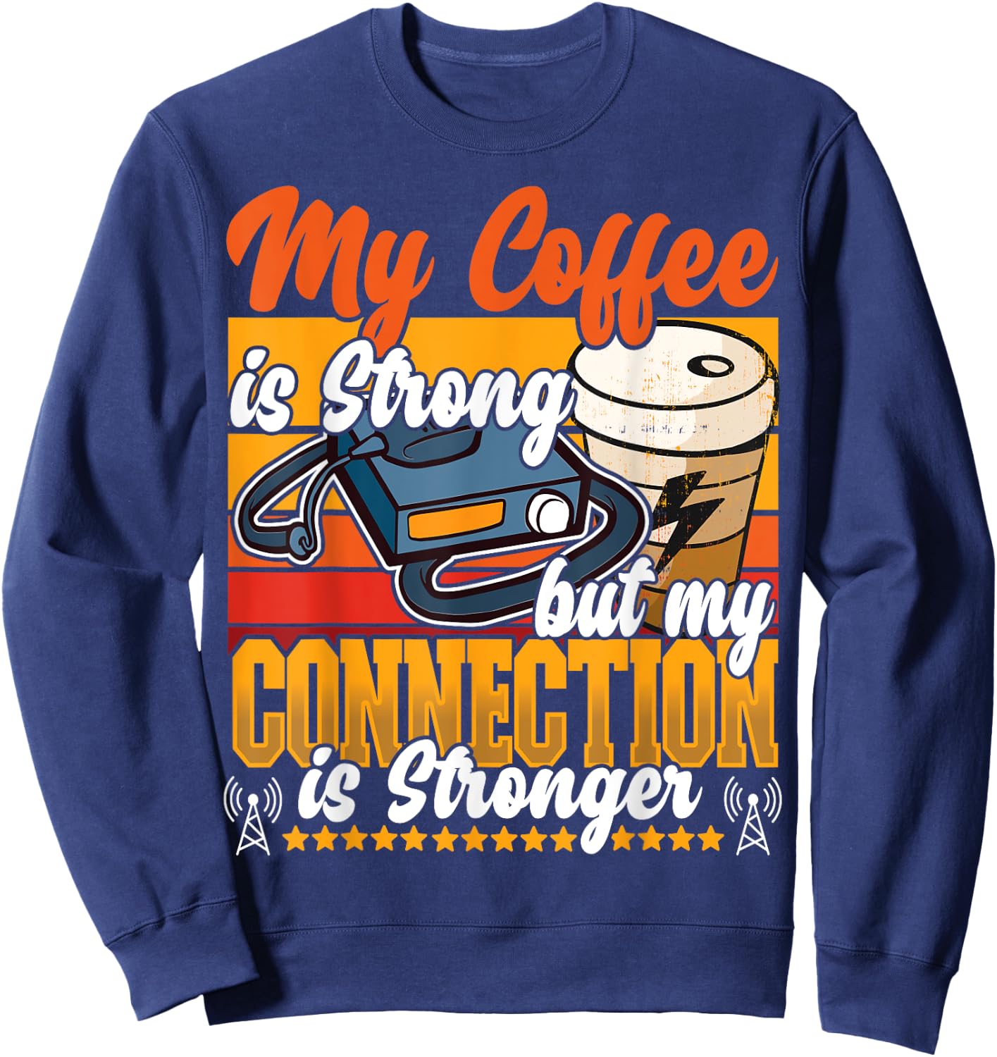 Best Licensed Amateur Ham Radio Operator Designs - Ham Radio & Coffee - Black Retro Collarless Short Sleeve Classic Fit - Small - Women's Casual Novelty Sweatshirt - Sweatshirt | Navy