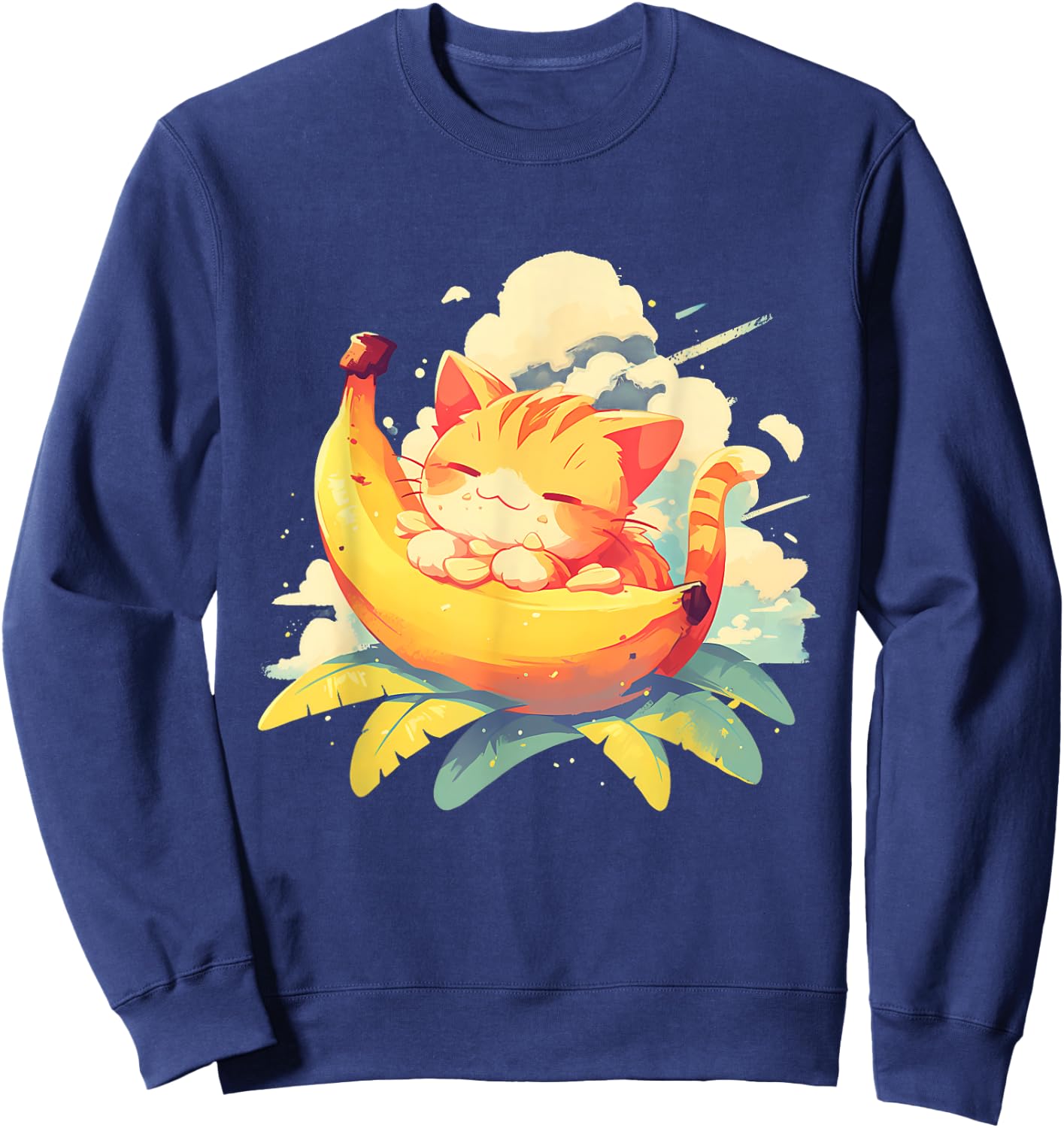 Banana Cat Colourful Artwork Banana Fruits Drawing Cute Cat Men Women Kids Sweatshirt - Sweatshirt | Navy
