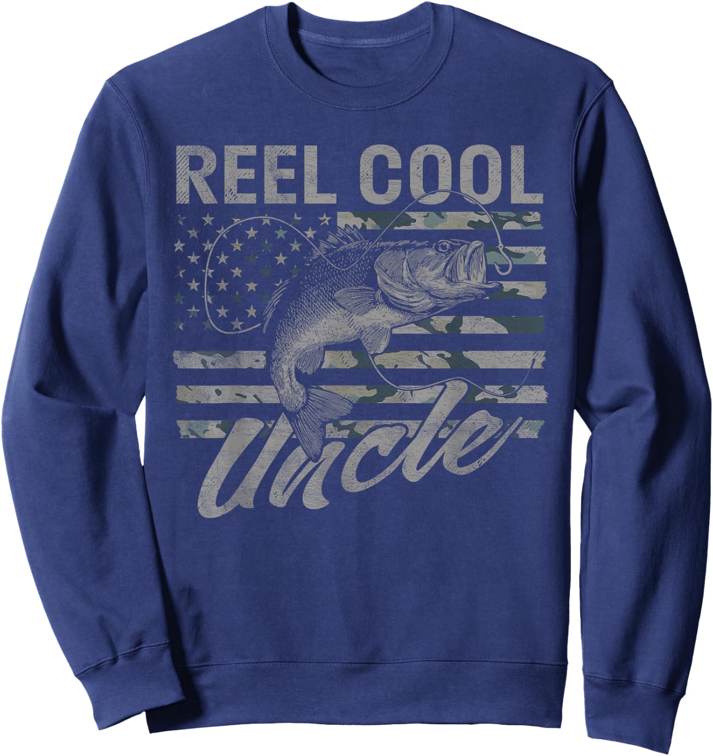 Reel Cool Uncle Camo American Flag Bass Fishing Sweatshirt - Sweatshirt | Navy